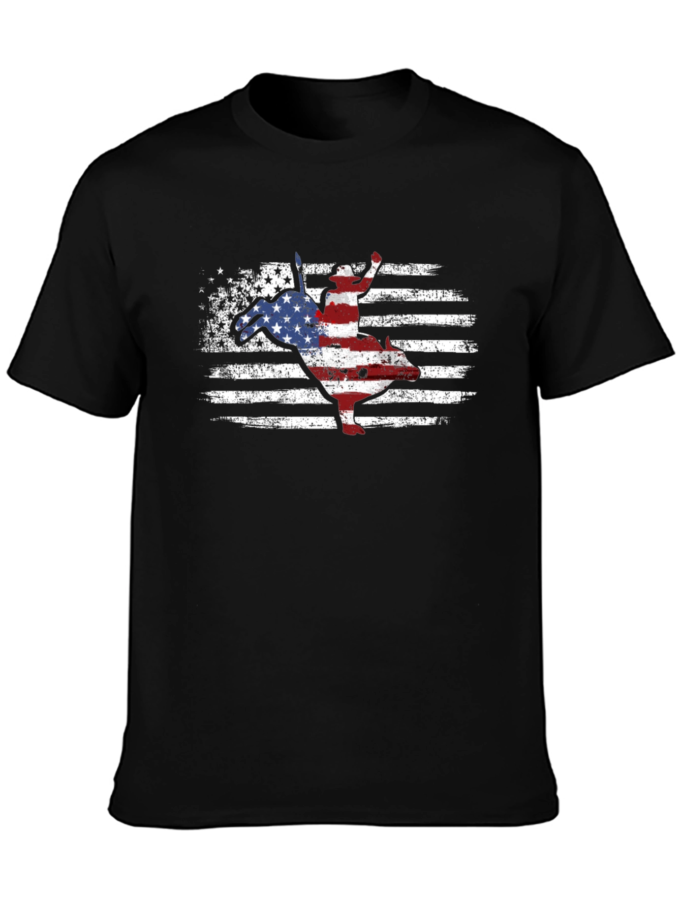 Black American Flag Bull Riding T-Shirt view 3