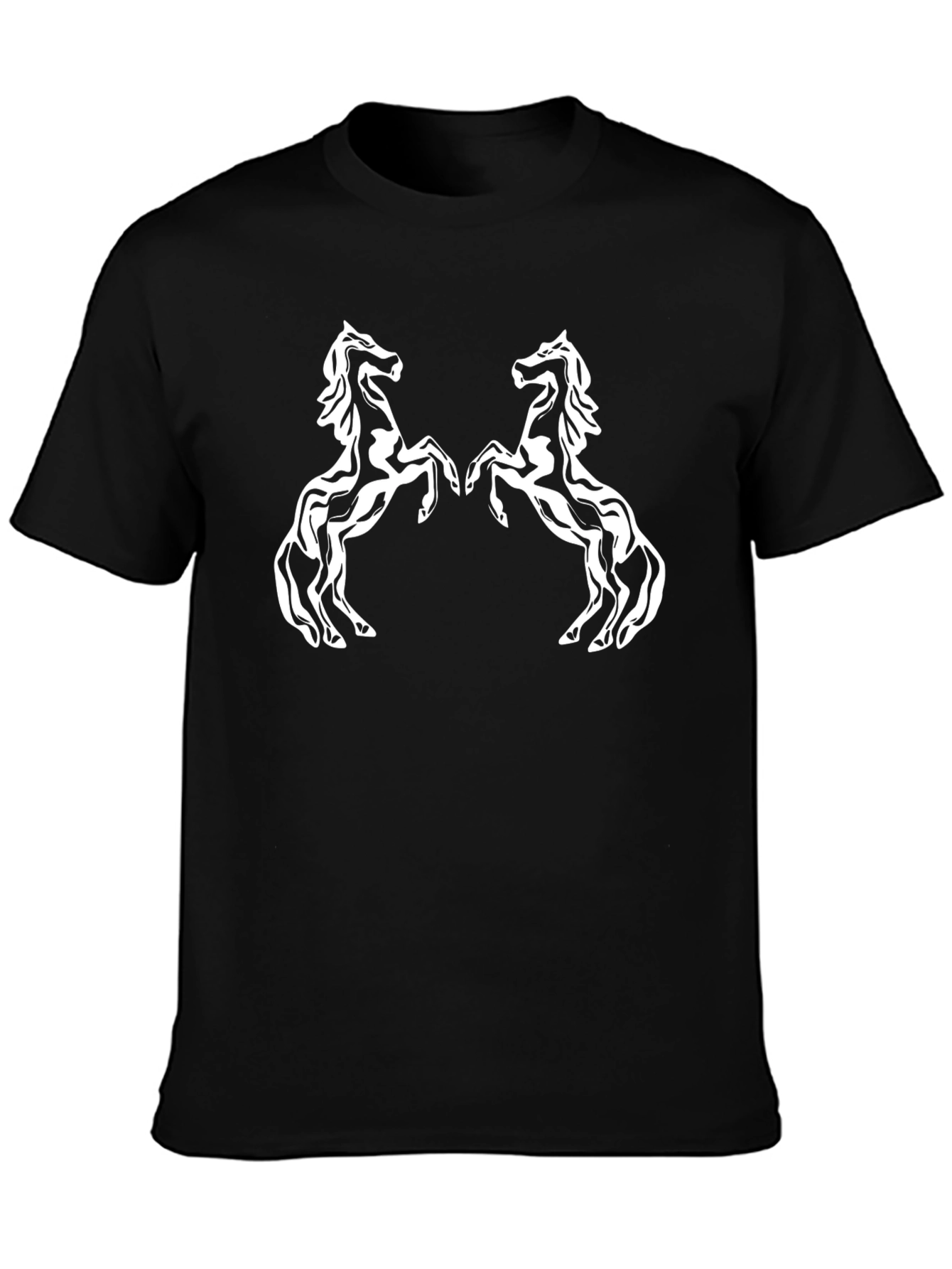 Black Black T-Shirt with White Horse Design view 3