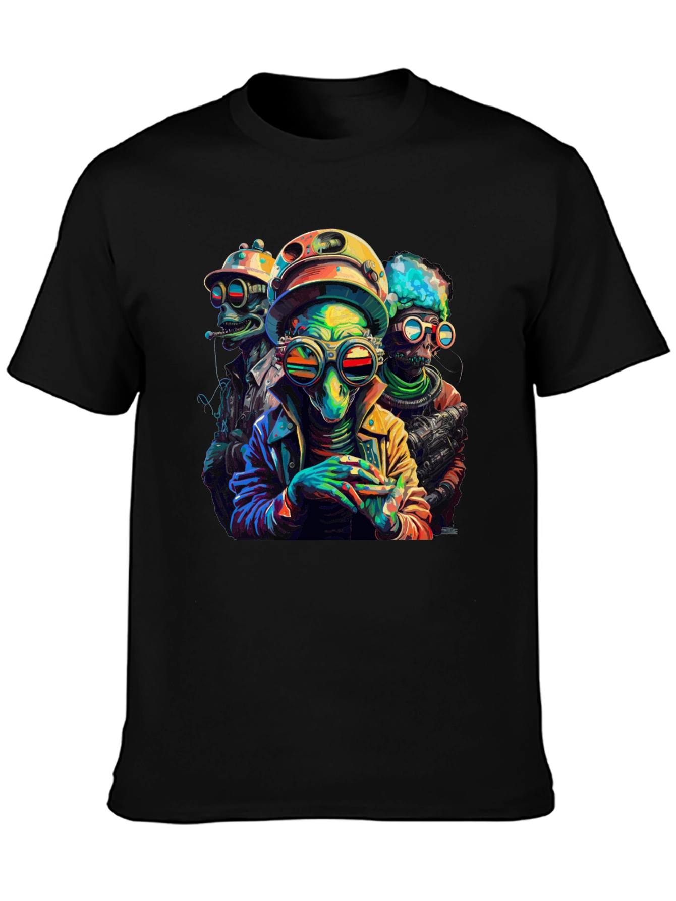 Colorful Alien Crew Graphic Black T-Shirt - 3