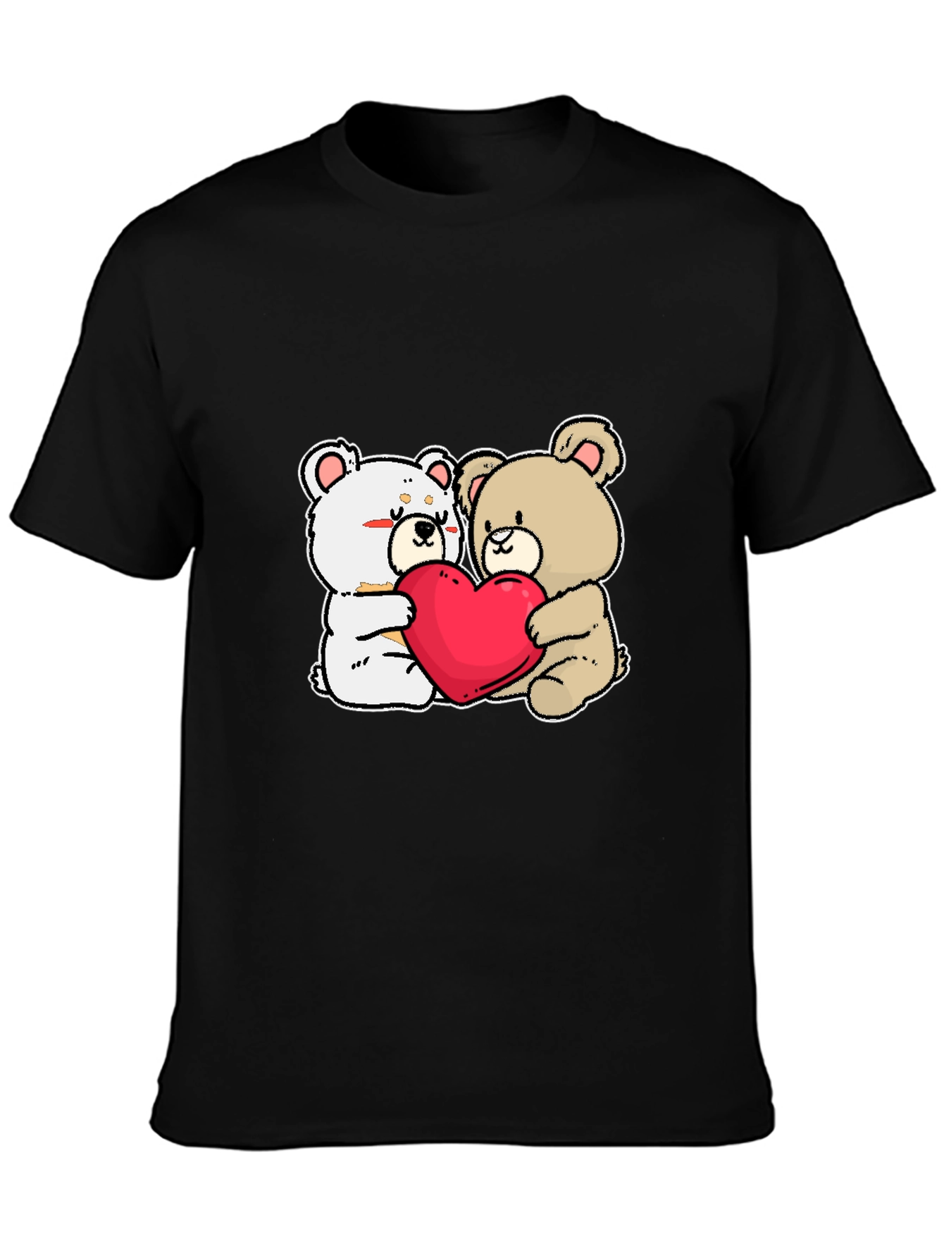 Black Cute Bears Hugging Heart T-Shirt view 3