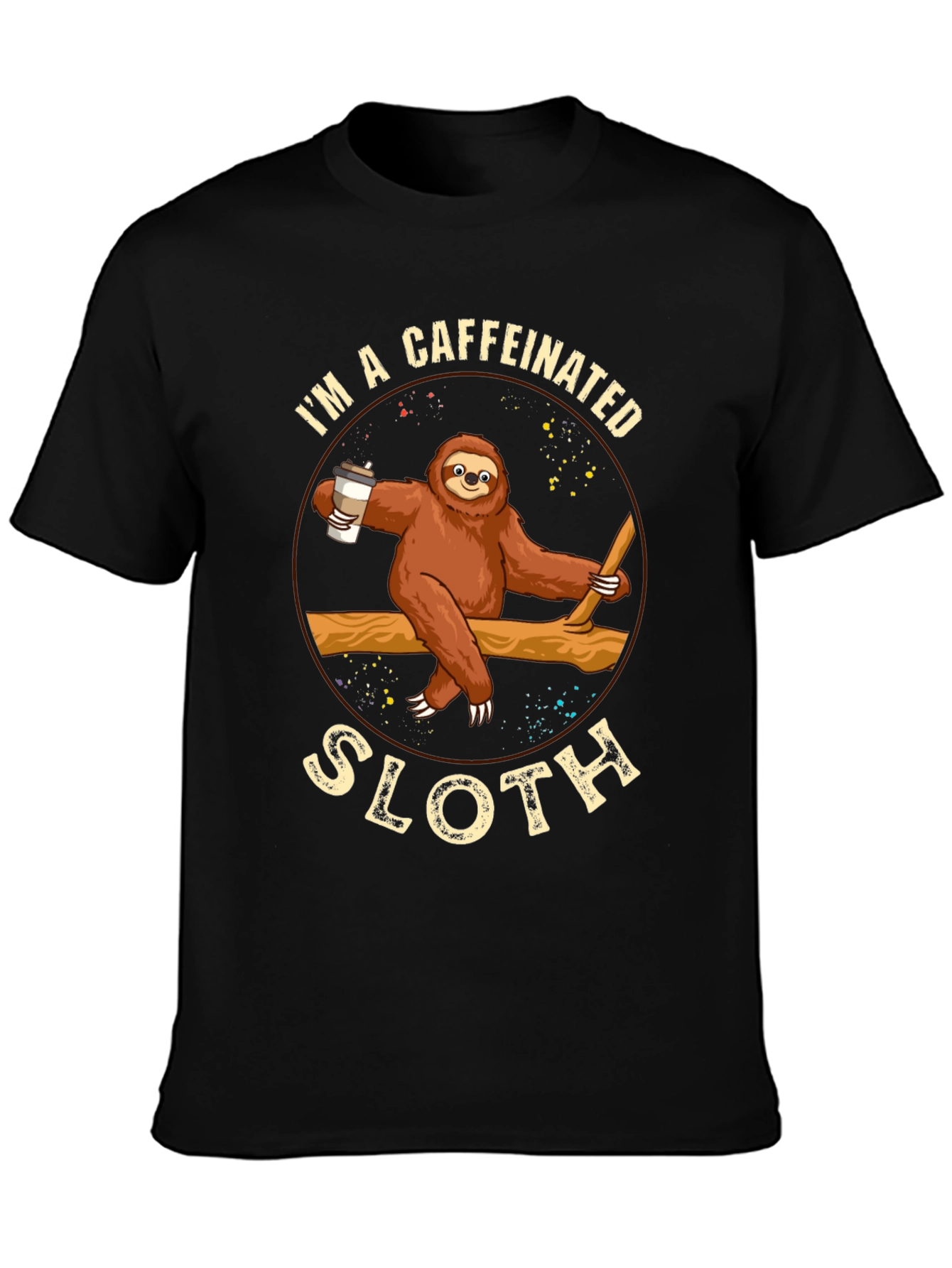 Black Caffeinated Sloth Graphic T-Shirt - Unisex view 3