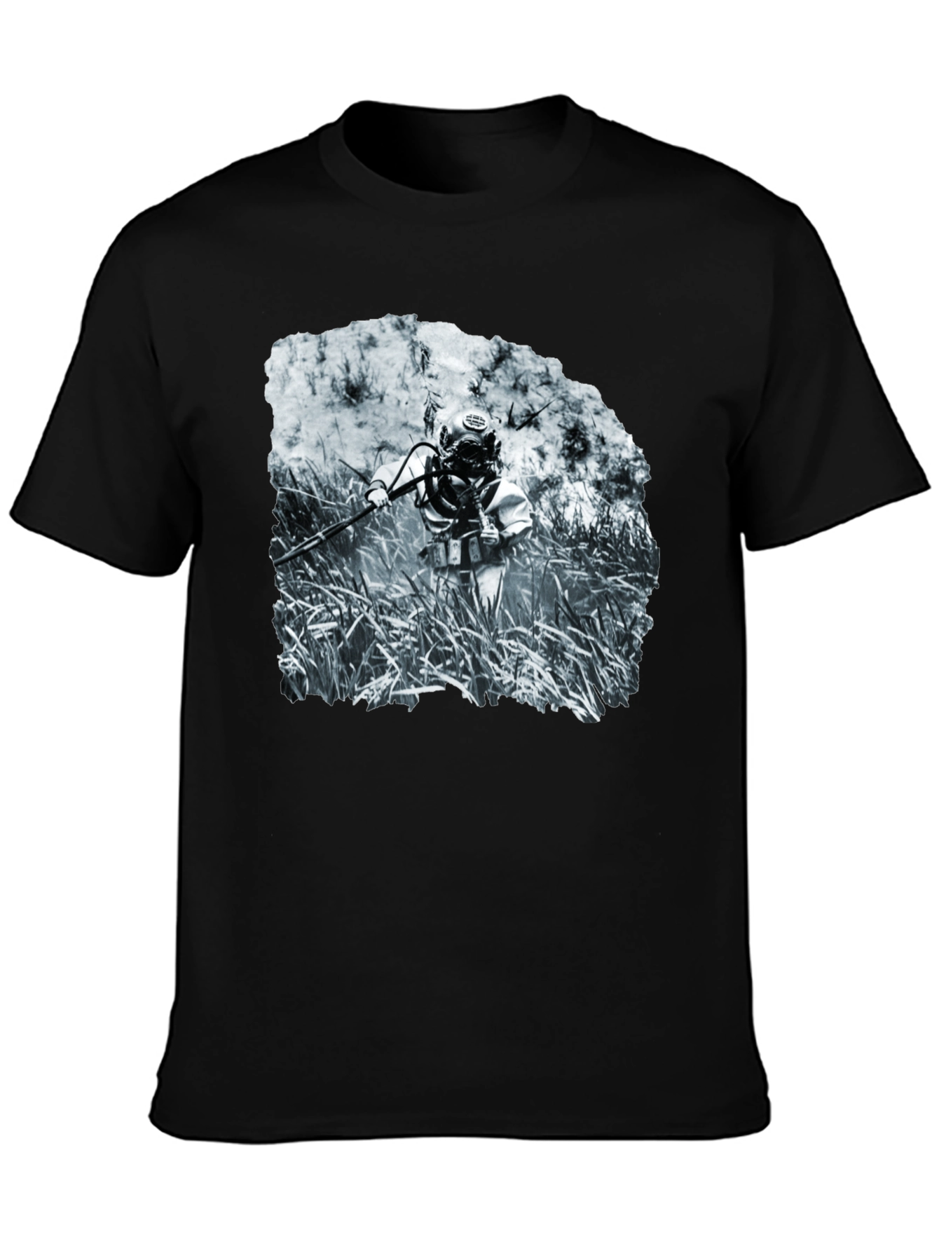 Black Vintage Diver Graphic Tee - Black Crew Neck view 3