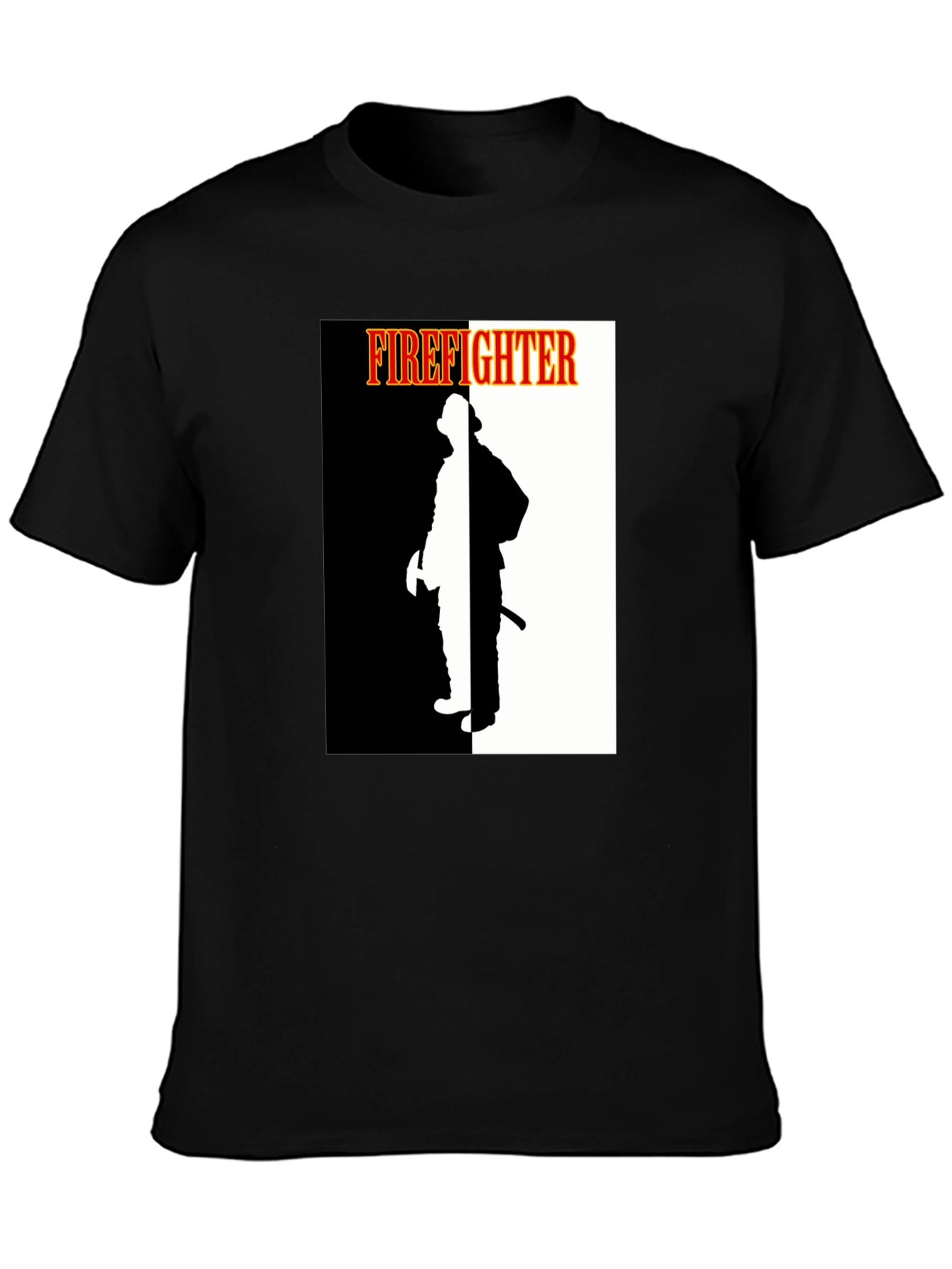 Black Firefighter Graphic Tee - Black Crew Neck Shirt view 3