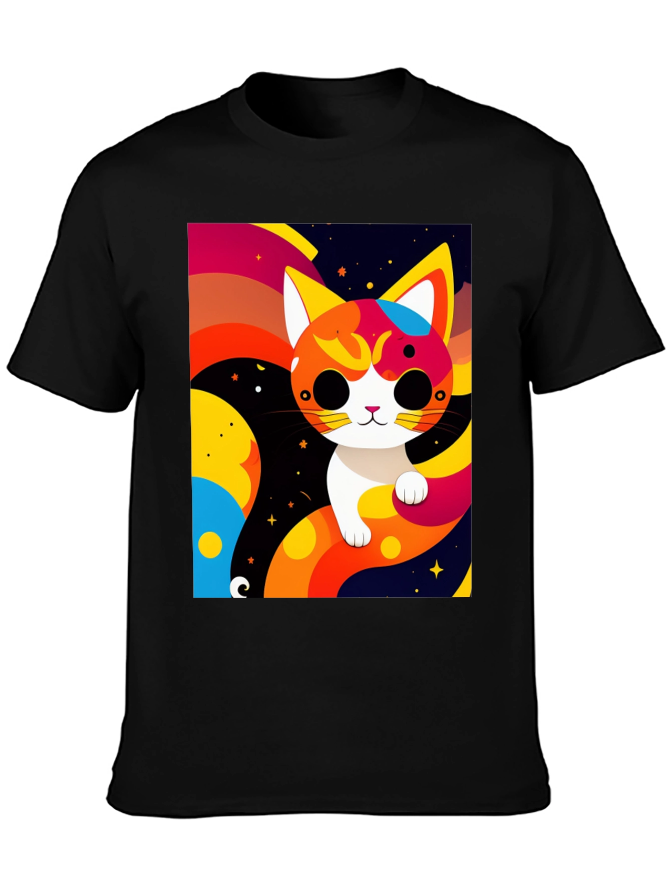 Black Cartoon Cat Graphic Tee - Modern Artistic Design view 3