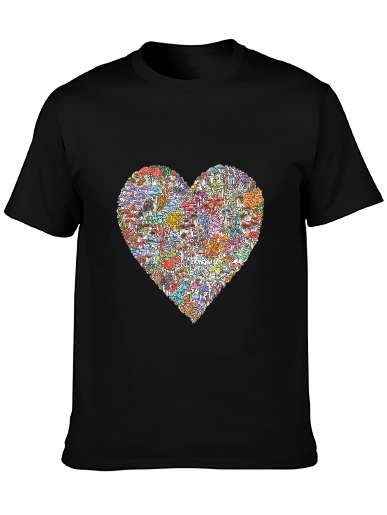 Black Mushroom Heart Graphic T-Shirt - Unique Design view 3