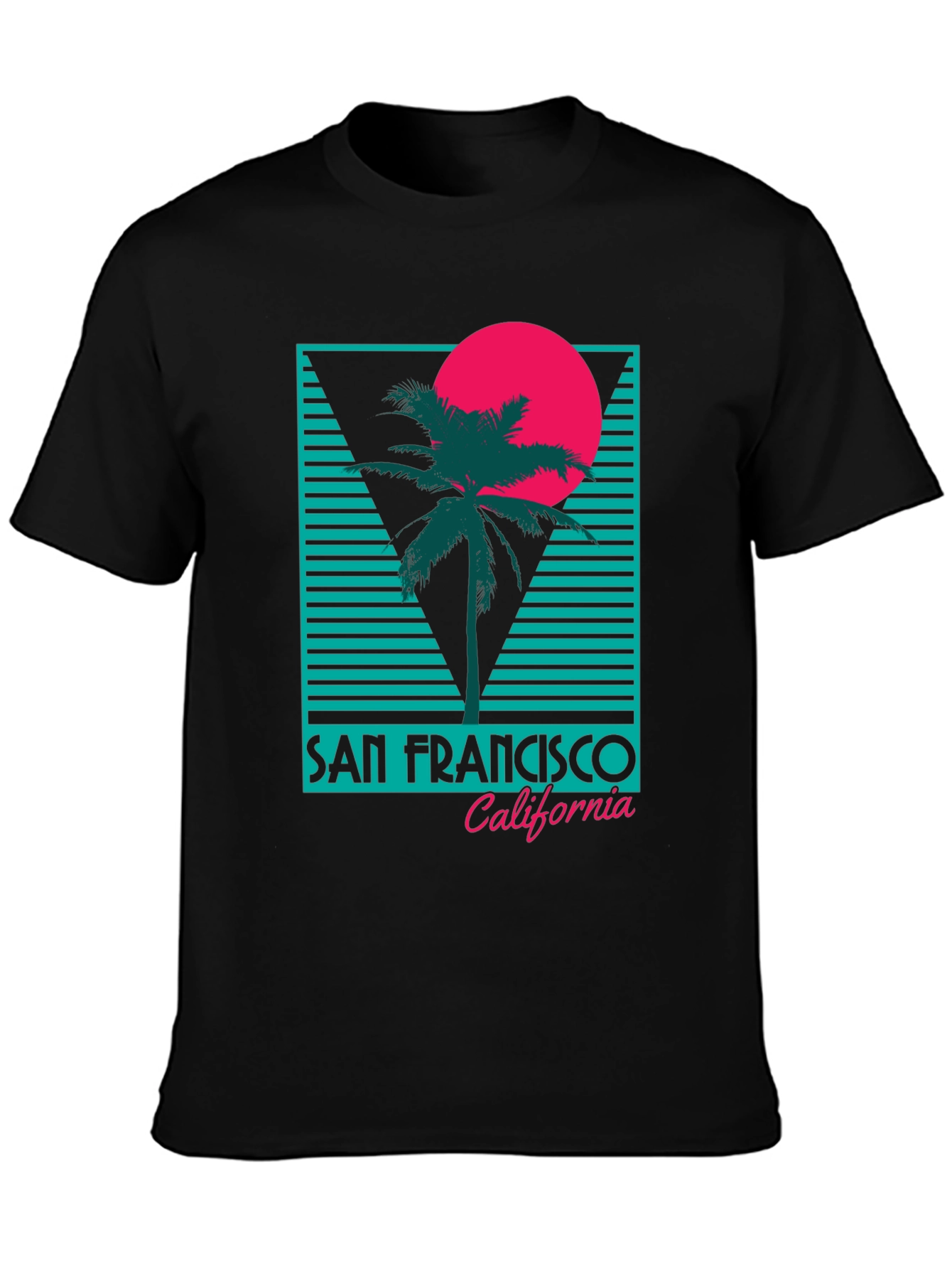 Black Retro San Francisco T-Shirt Palm Tree Sunset Design view 3