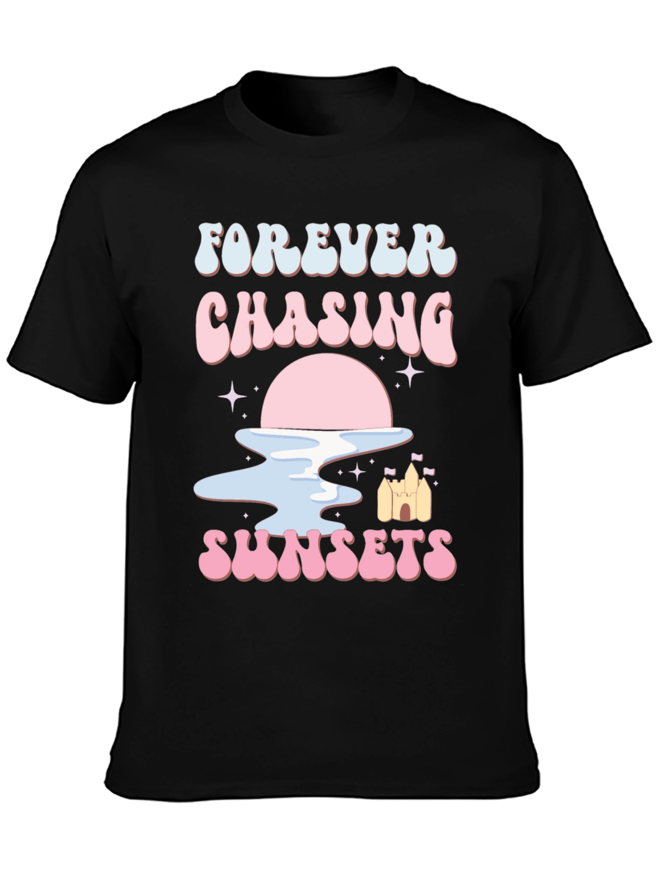 Black Forever Chasing Sunsets Graphic Tee view 3