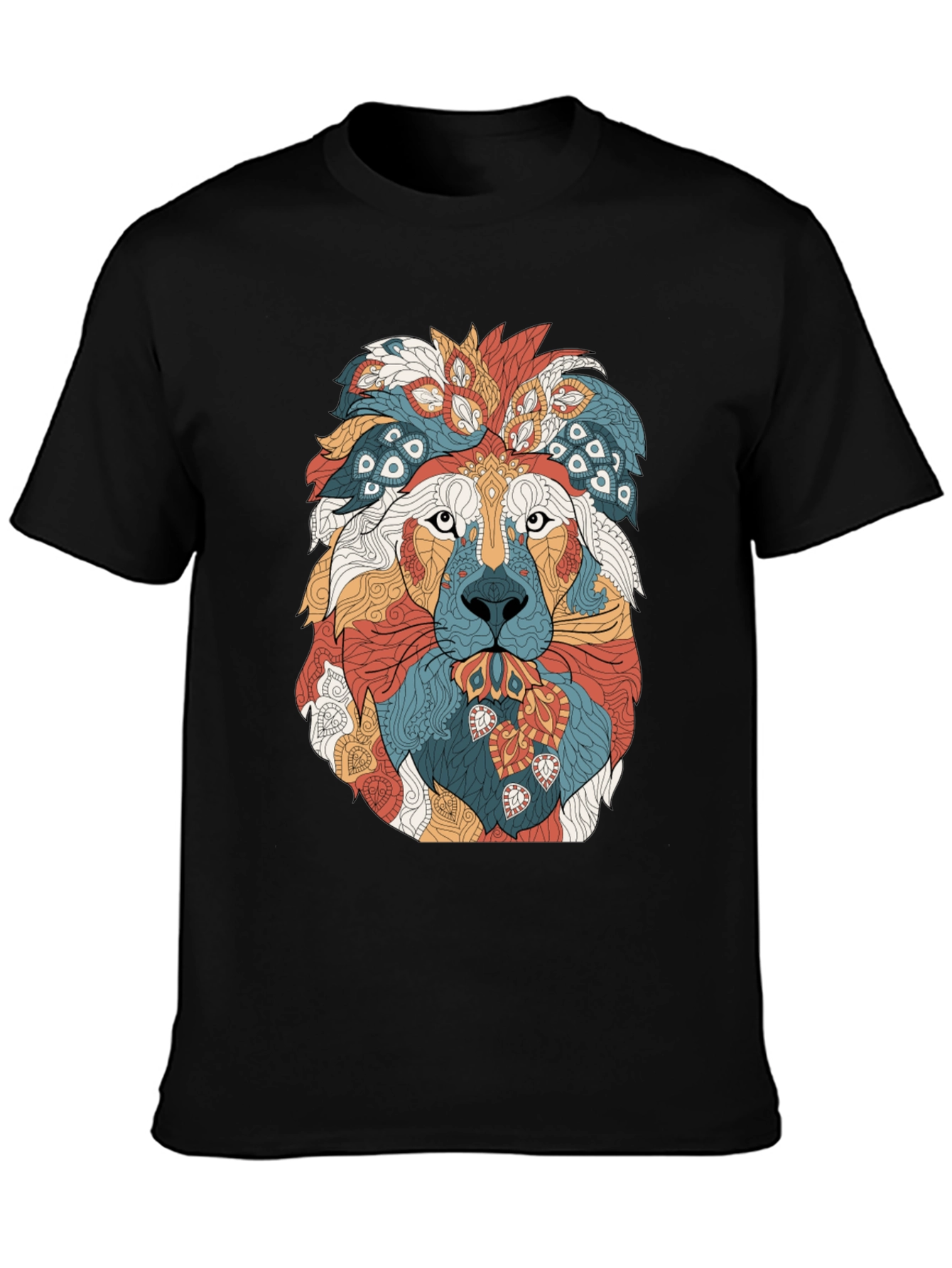 Black Lion Graphic Print Crew Neck T-Shirt - Artistic Design view 3