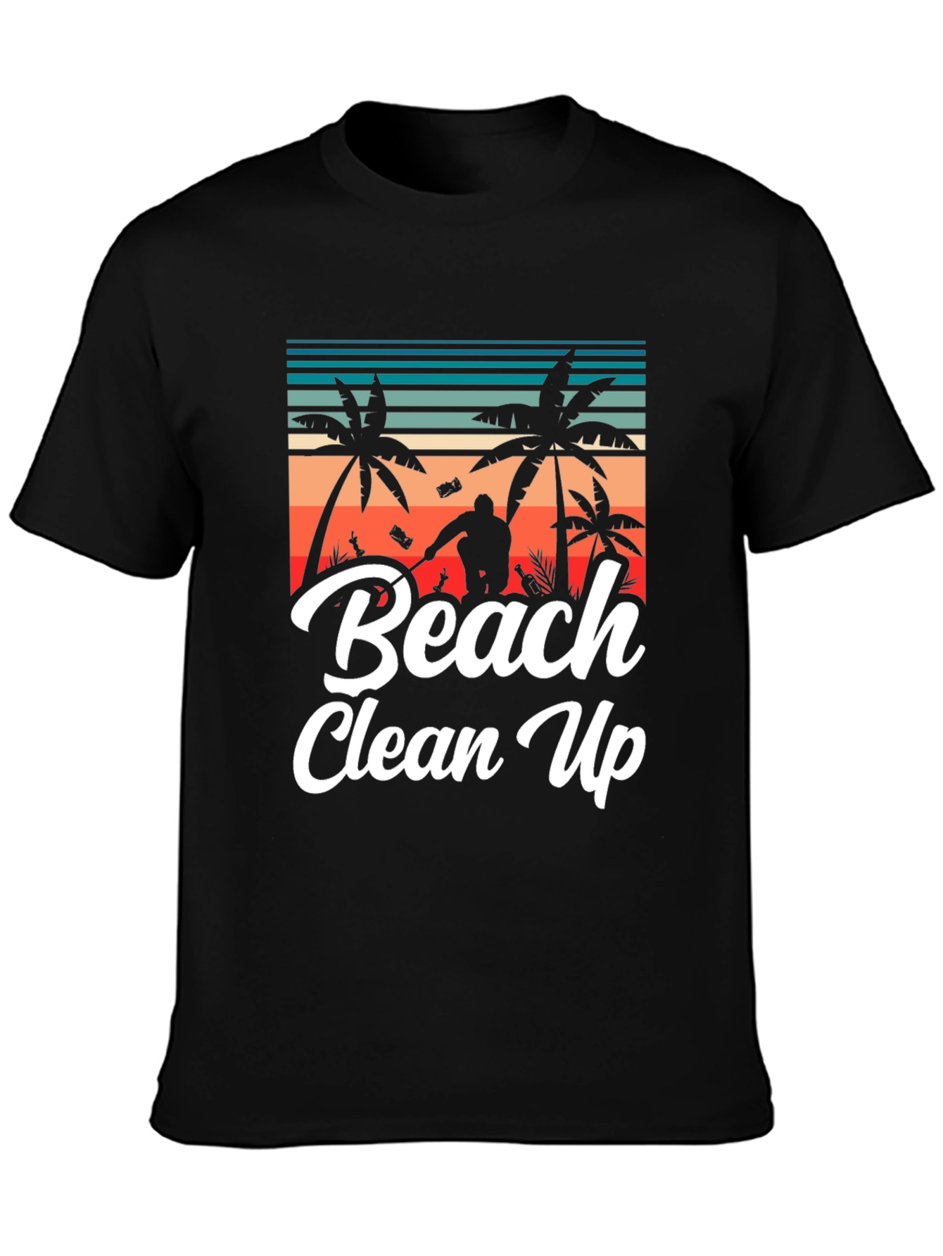 Black Beach Clean Up Graphic T-Shirt, Black view 3