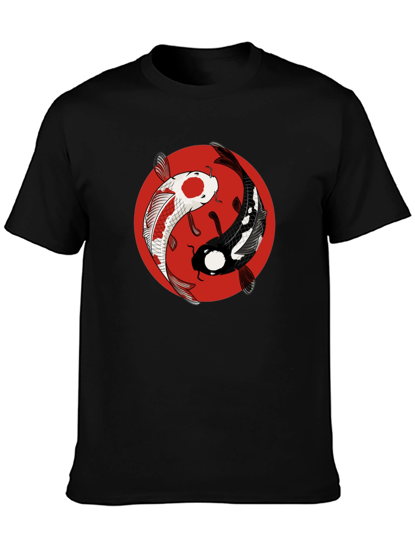 Black Yin Yang Koi Fish Graphic Tee - Black Cotton T-Shirt view 3