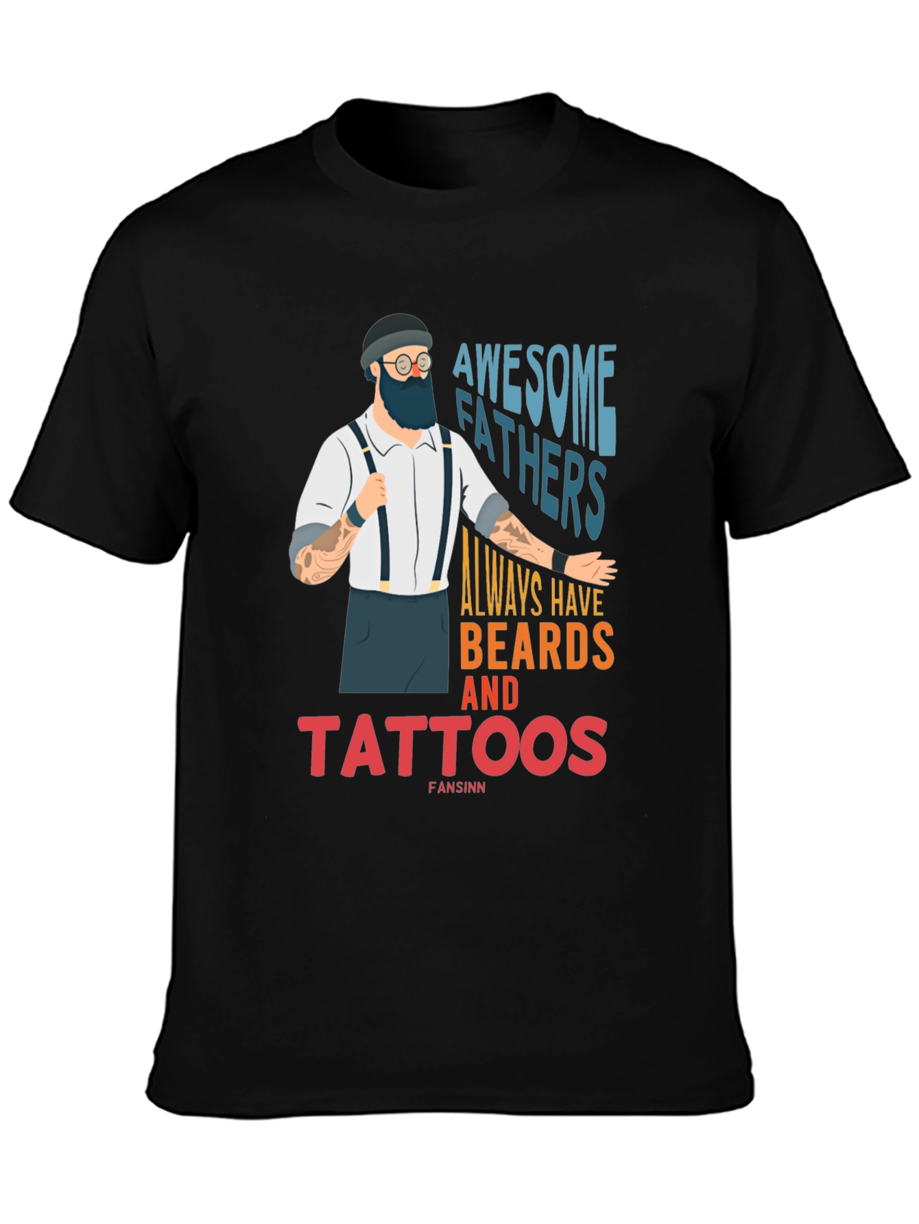 Black Awesome Fathers Beards Tattoos Graphic Tee view 3