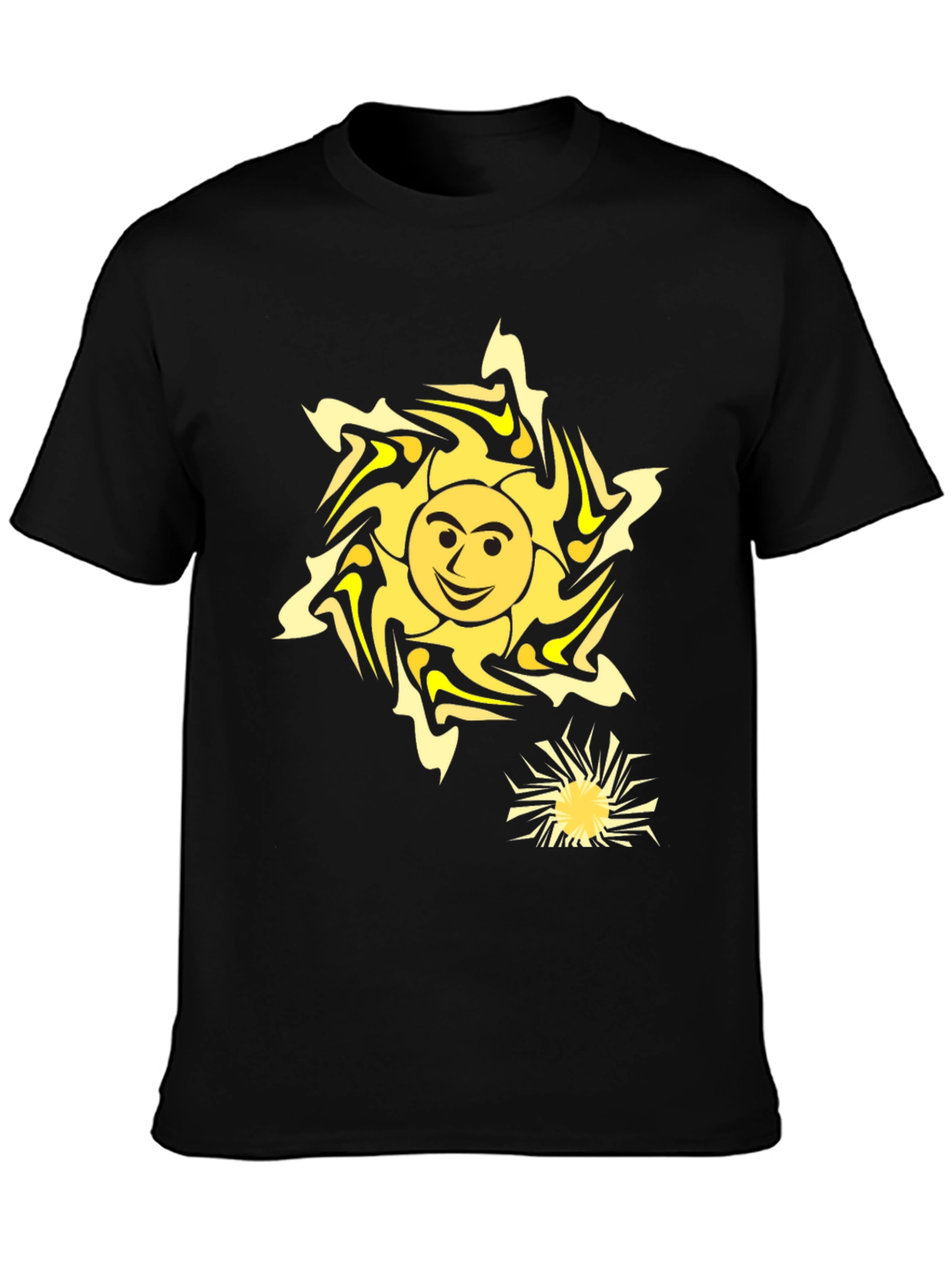 Black Smiling Sun Graphic Tee - Black Cotton Comfort view 3