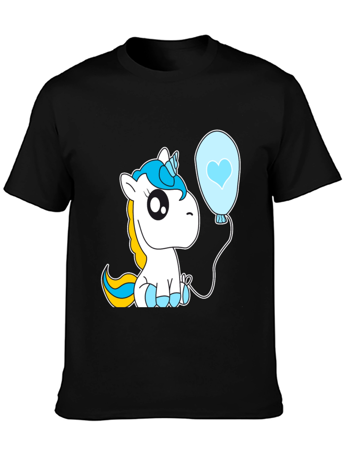 Black Cute Unicorn Balloon Graphic T-Shirt - Black view 3