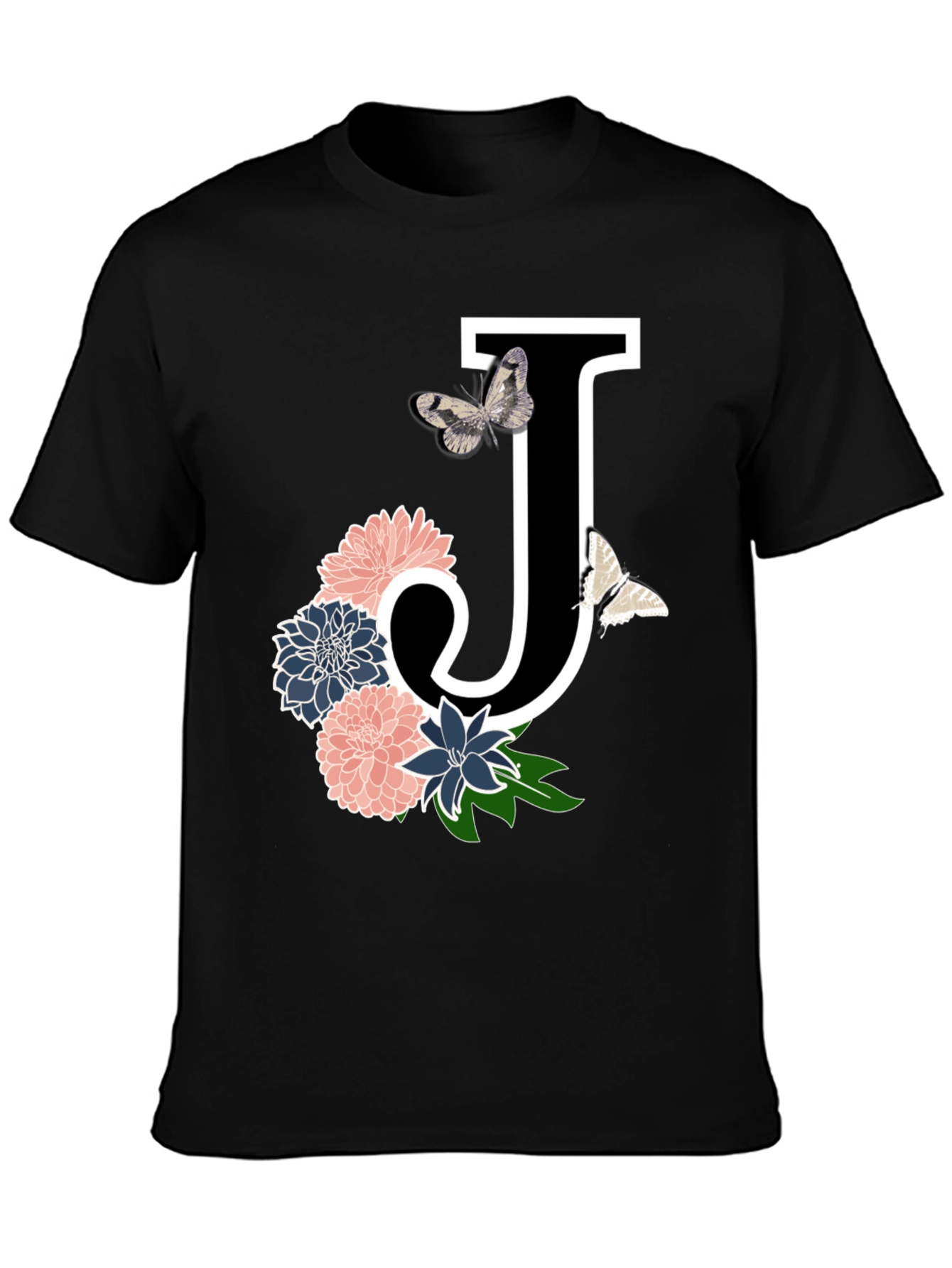 Black Floral Letter J T-Shirt view 3