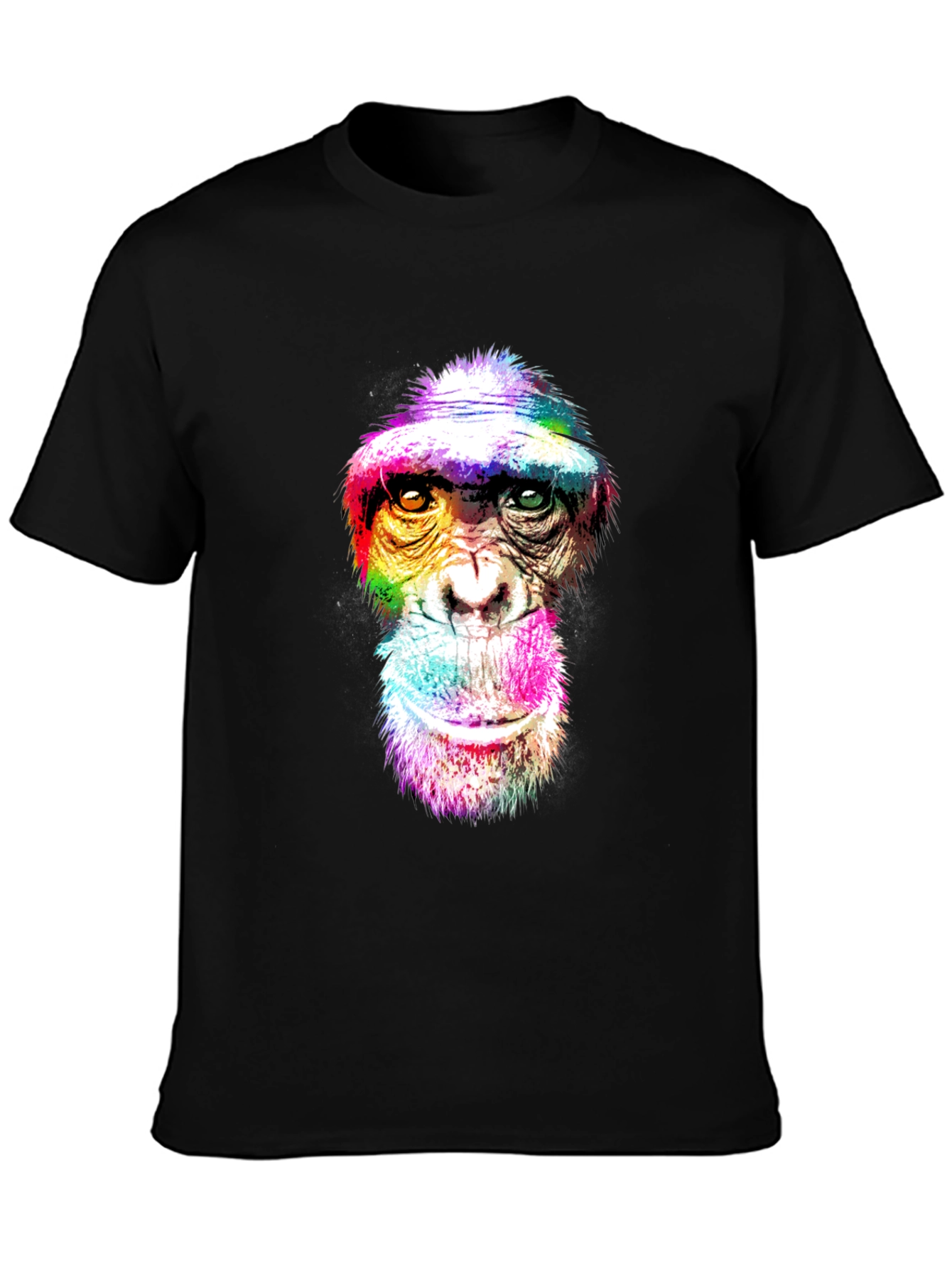 Black Colorful Chimpanzee Graphic Print T-Shirt view 3