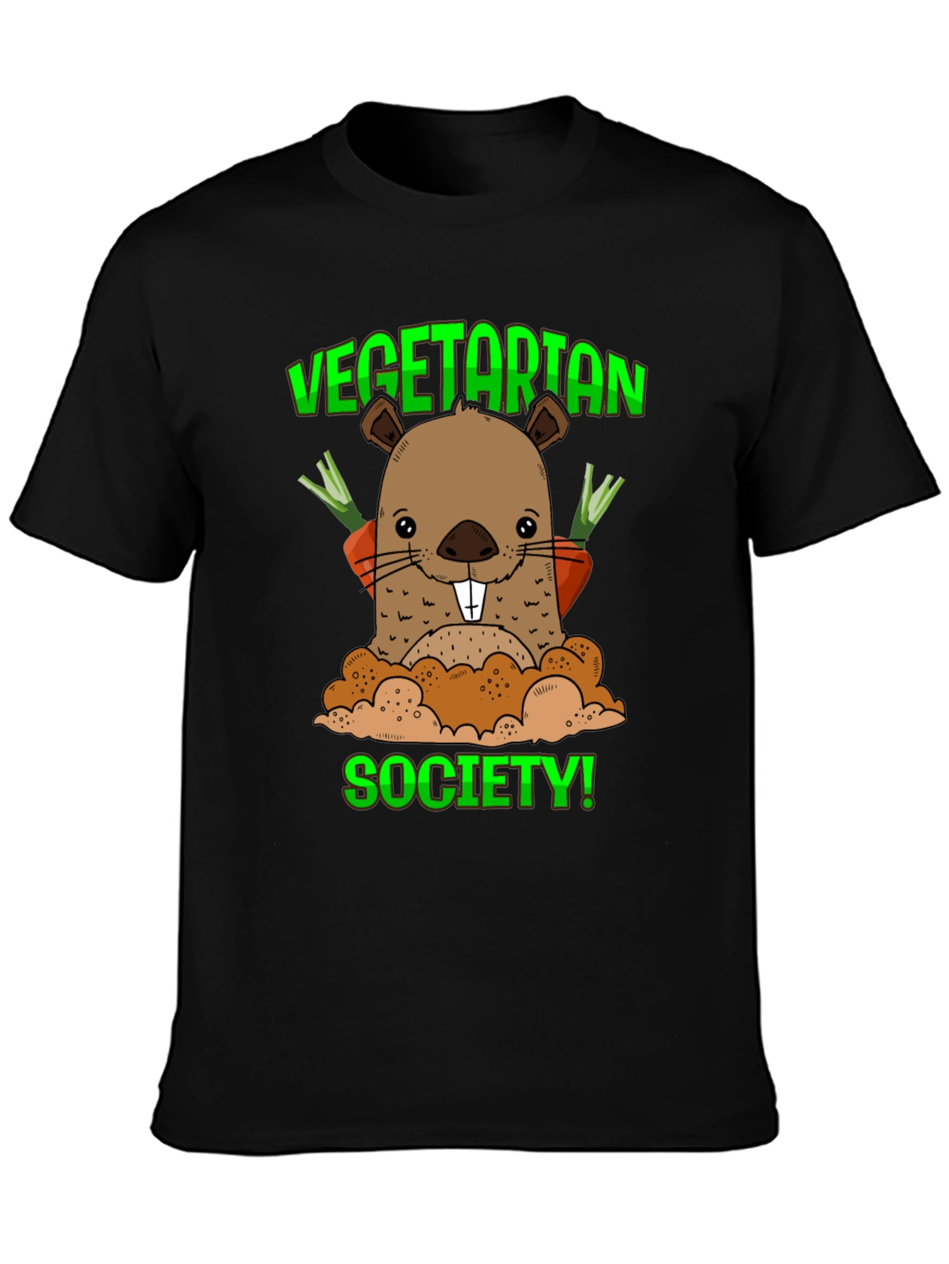 Black Vegetarian Society T-Shirt with Groundhog Graphic view 3