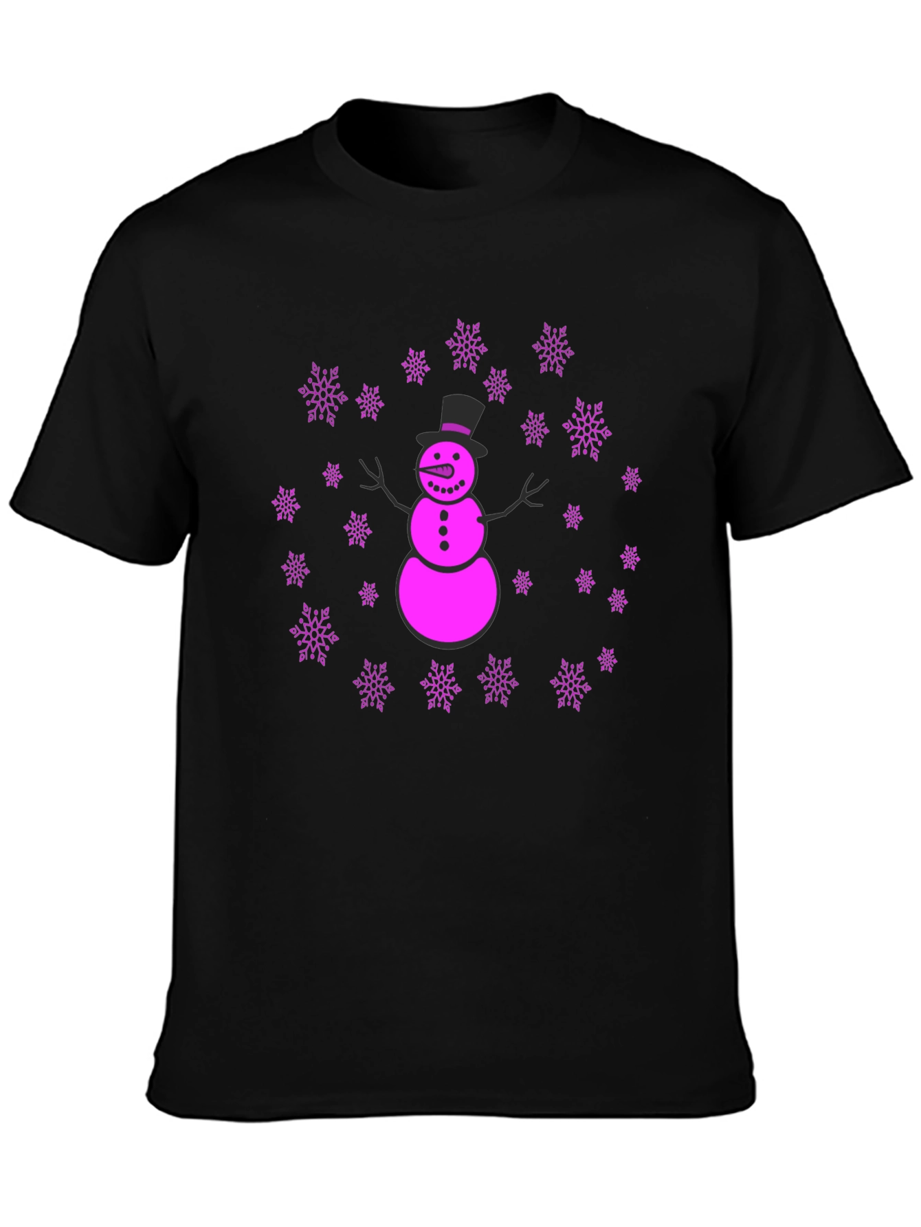 Black Snowman Snowflake Graphic T-Shirt - Fun Winter Holiday Apparel view 3