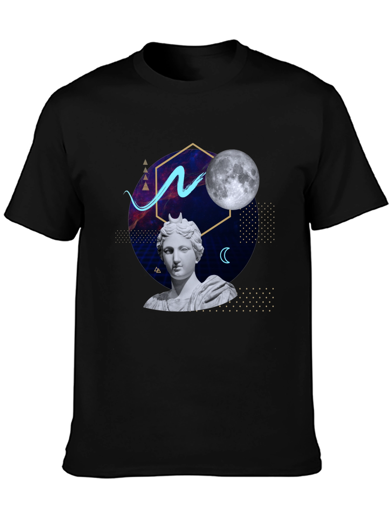 Black Artsy Graphic Tee - Moon Goddess Design view 3