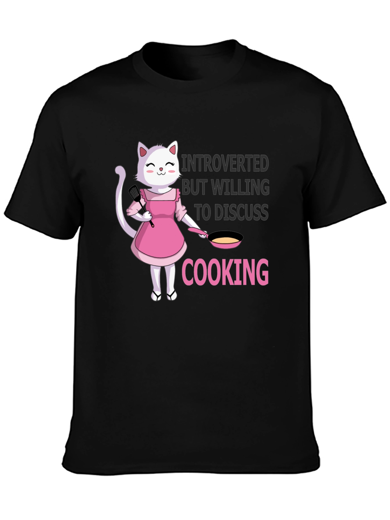 Black Introverted Cooking Cat T-Shirt view 3