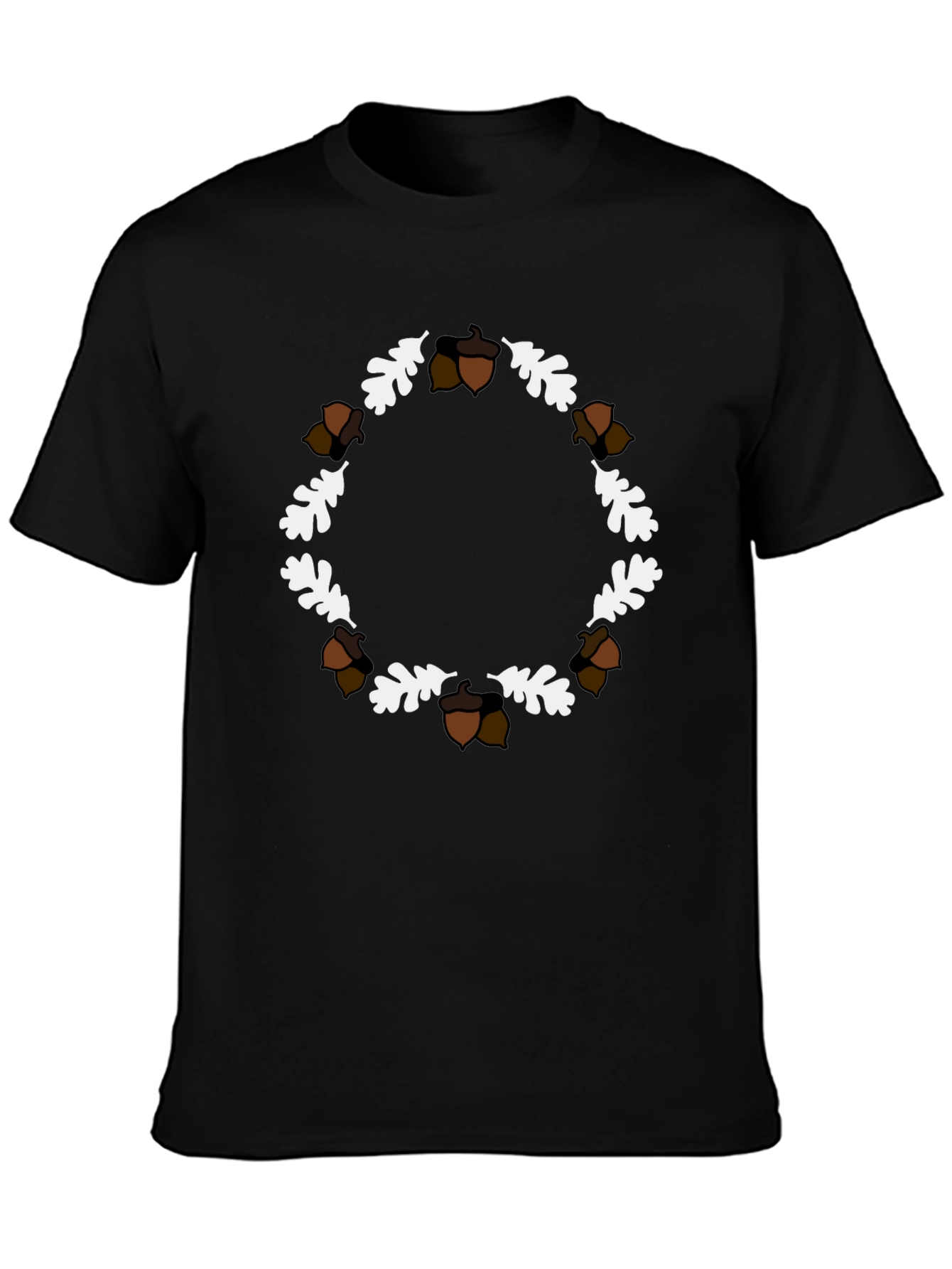 Black Autumn Acorn & Oak Leaf Wreath T-Shirt view 3