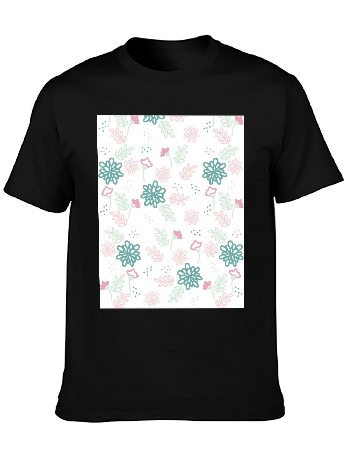 Black Floral Pattern Black T-Shirt - Stylish Casual Wear view 3