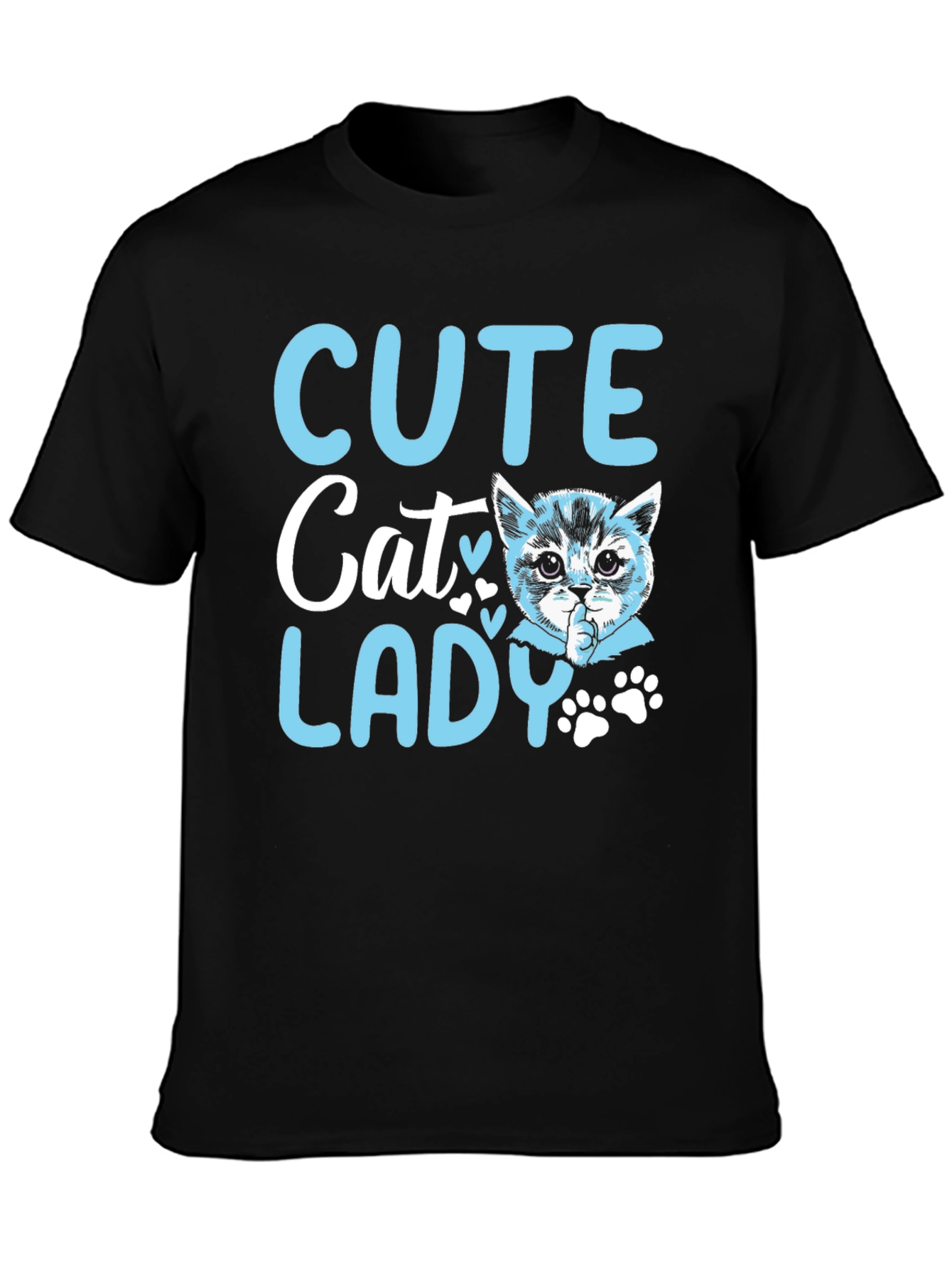 Black Cute Cat Lady Graphic T-Shirt view 3