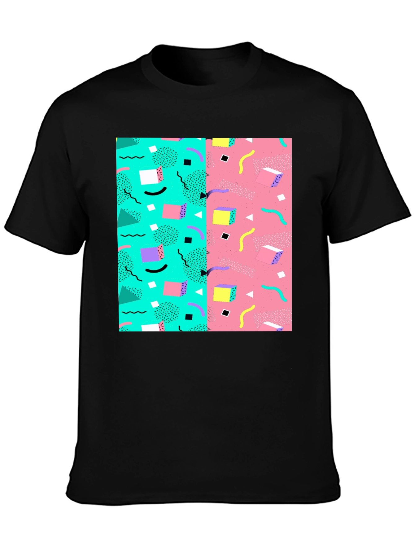 Black Retro 90s Pattern T-Shirt - Black Cotton Tee view 3