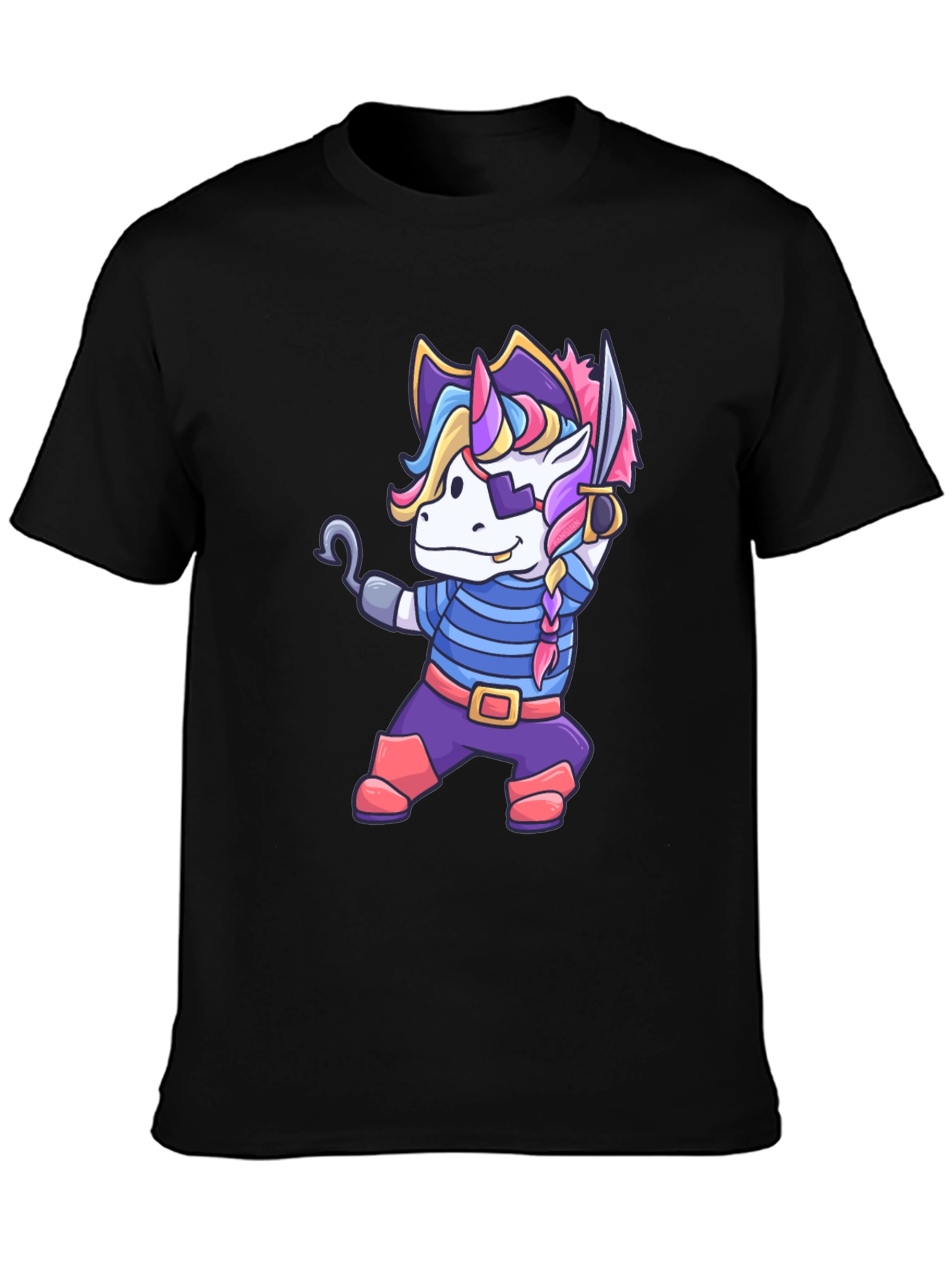 Black Unicorn Pirate T-Shirt - Cartoon Graphic Tee view 3
