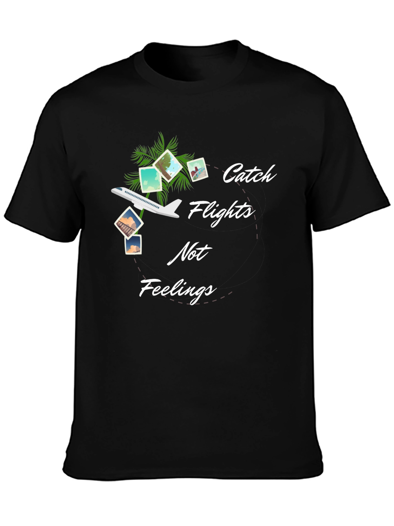 Black Catch Flights Not Feelings Graphic Tee view 3