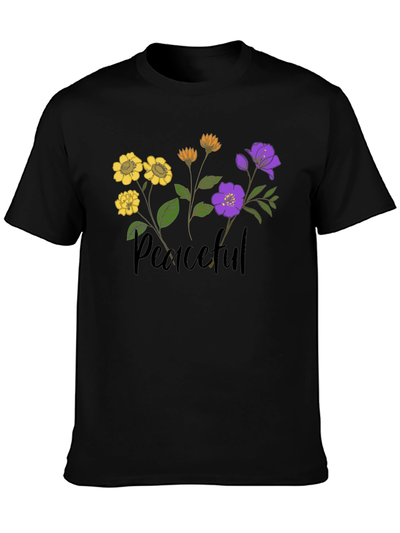 Black Peaceful Flower Graphic Tee view 3