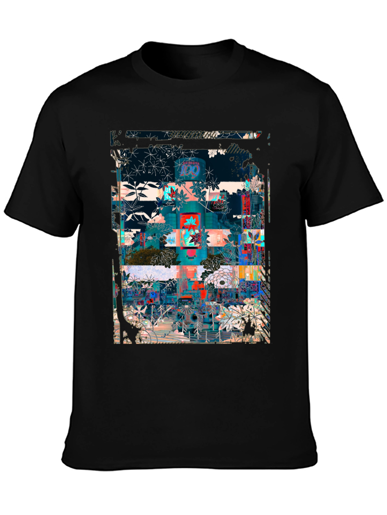 Black Abstract Floral Urban T-Shirt view 3