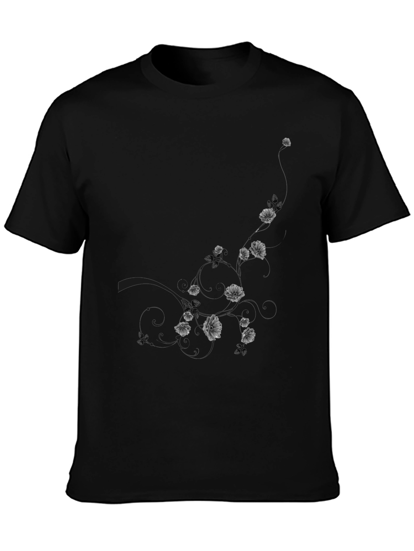 Black Men's Black Floral Graphic T-Shirt view 3
