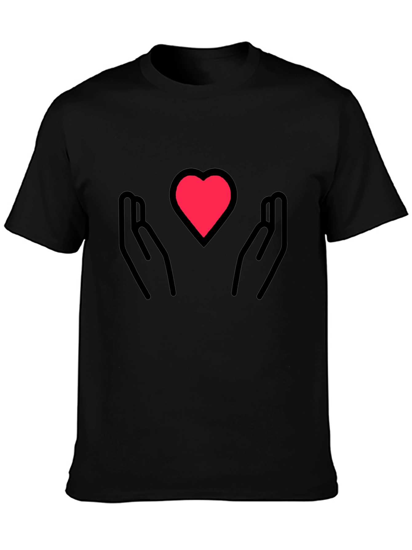 Black Heart in Hands Graphic Tee - Black Cotton Blend view 3
