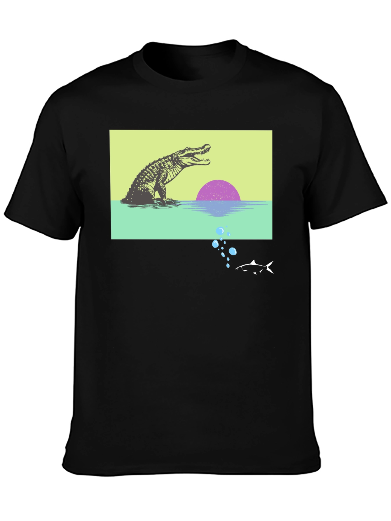 Black Retro Gator Sunset Graphic Tee view 3