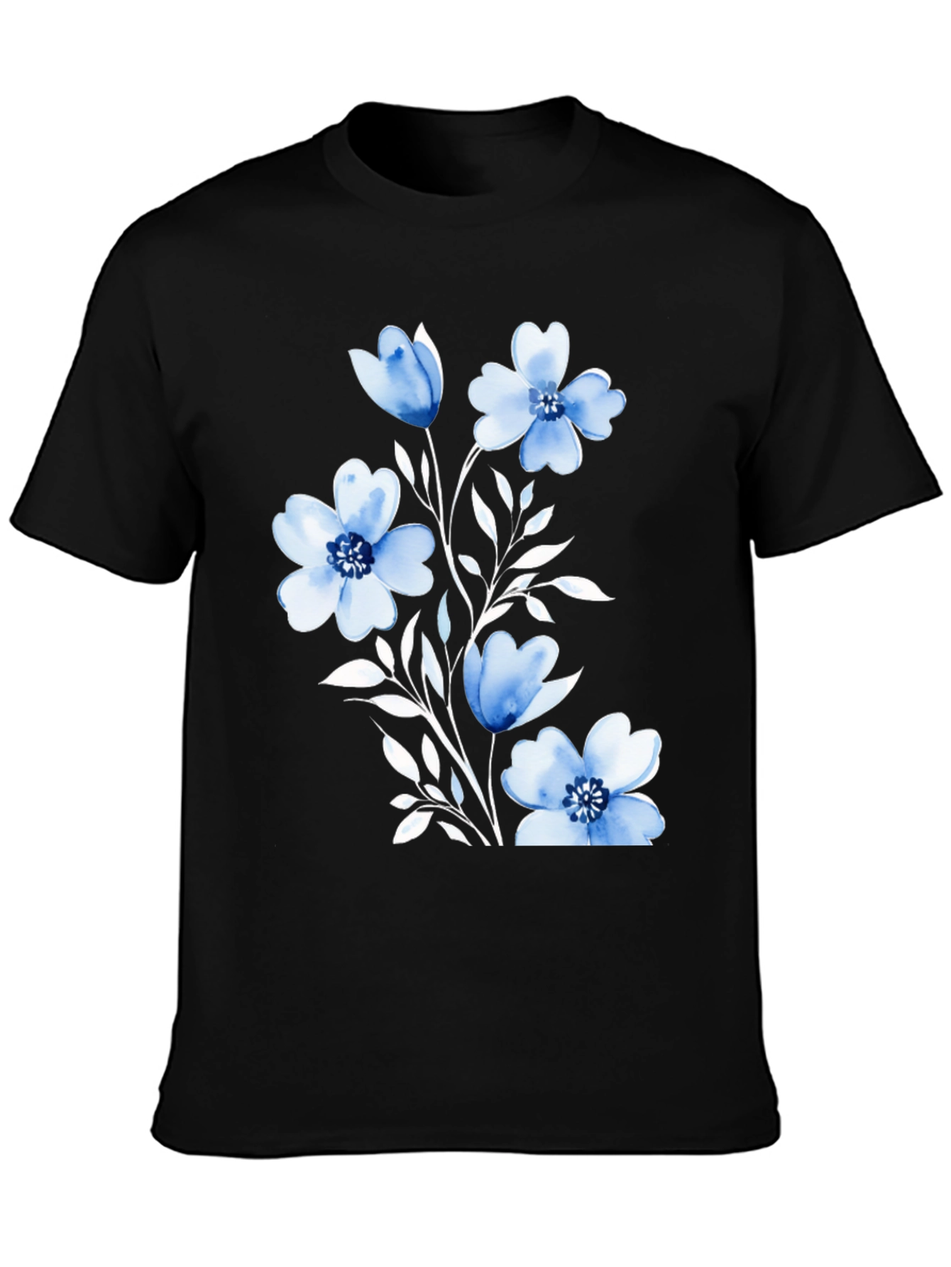 Black Floral Print Black T-Shirt for Men view 3