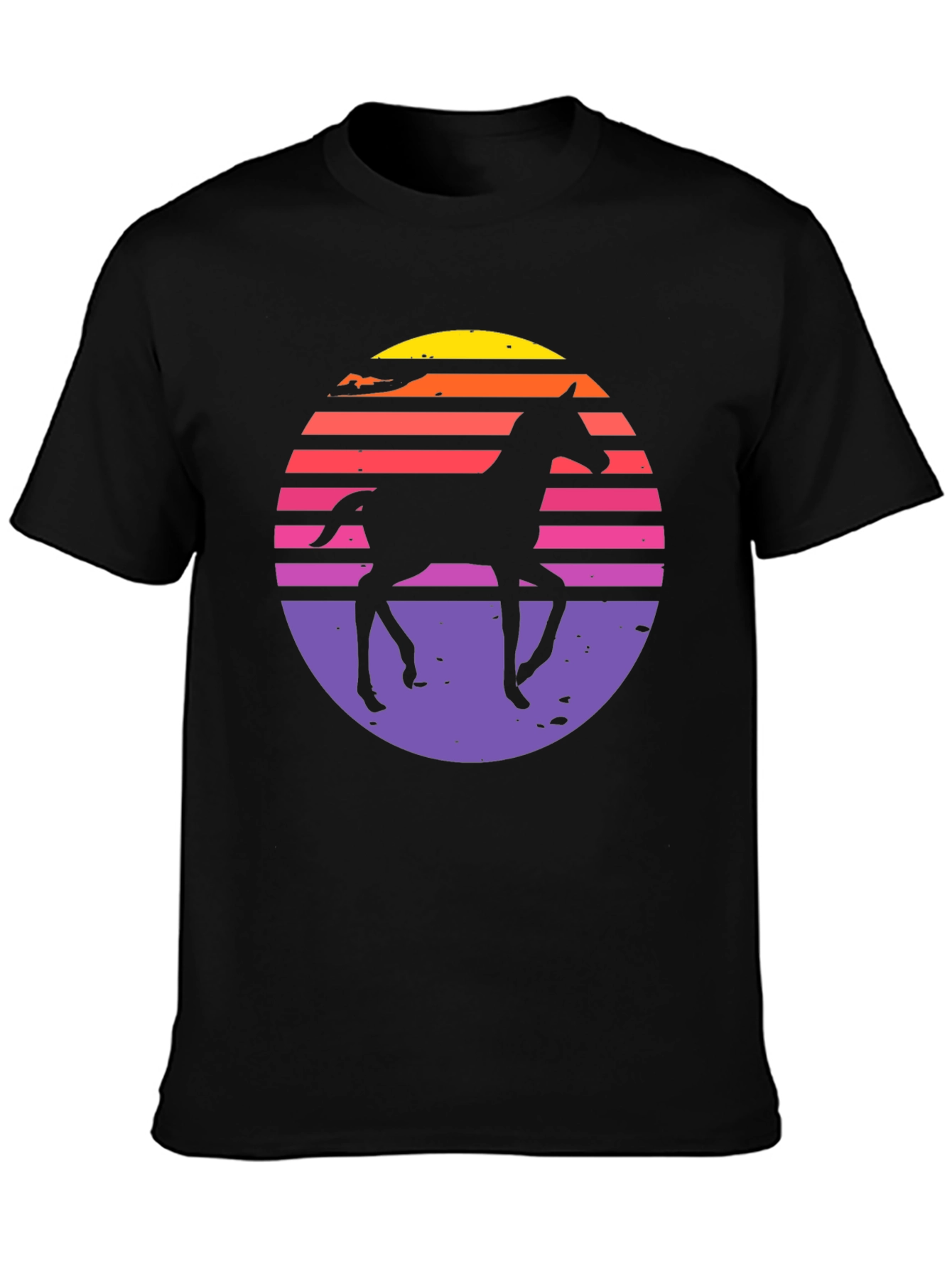 Black Retro Horse Sunset Graphic T-Shirt view 3