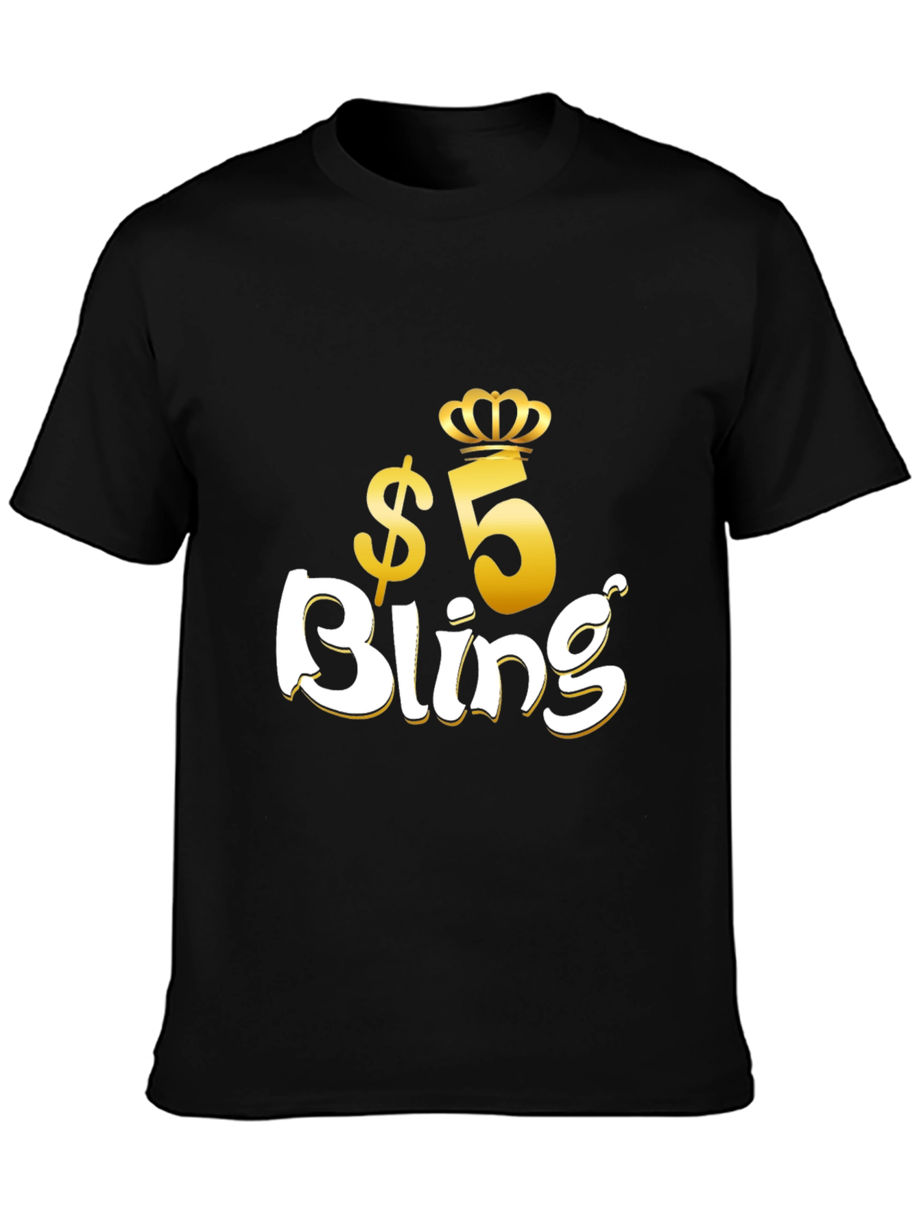 Black $5 Bling Graphic T-Shirt - Stylish Crown Design view 3