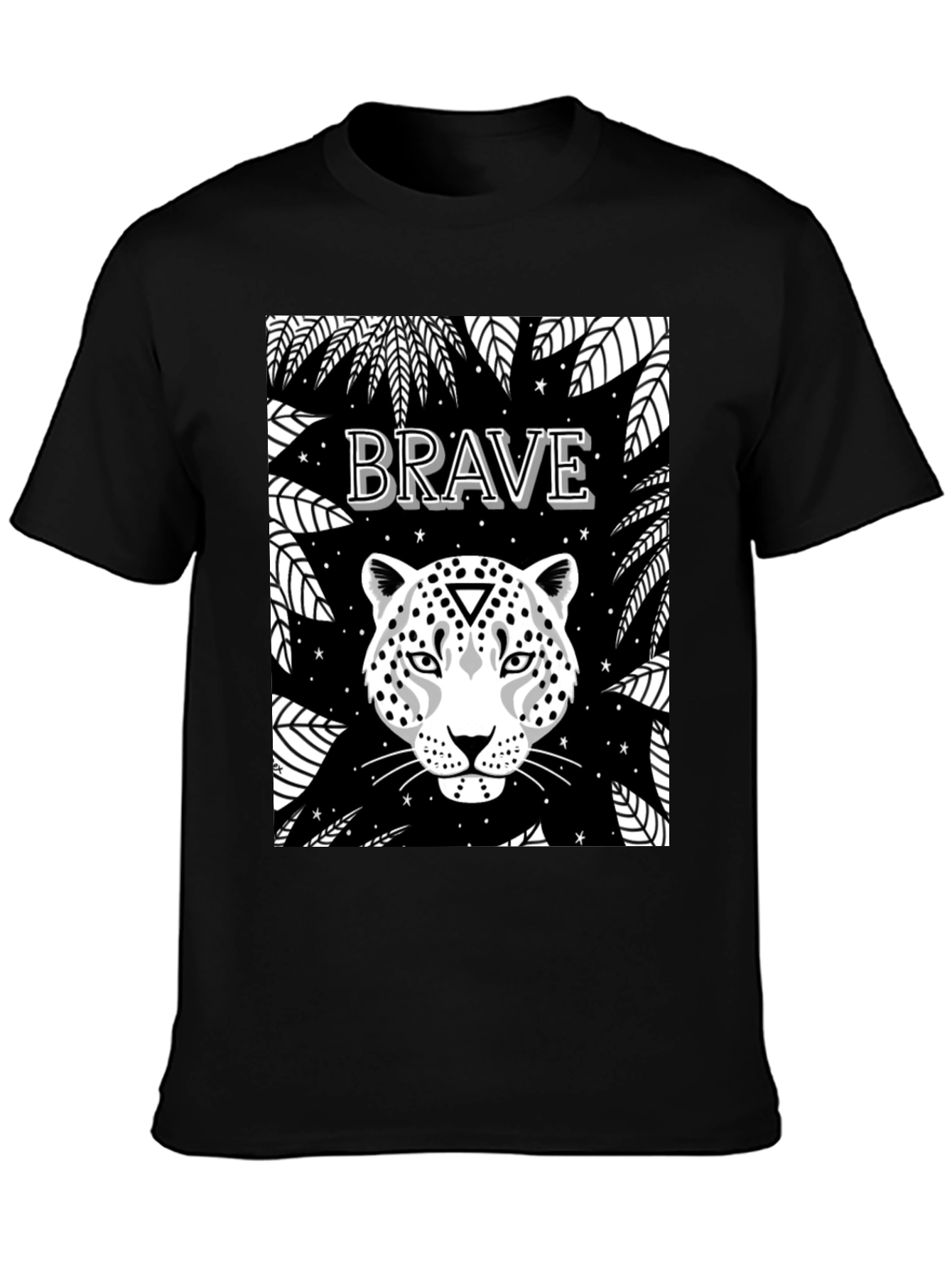 Black Brave Leopard Graphic Tee - Black Crew Neck view 3
