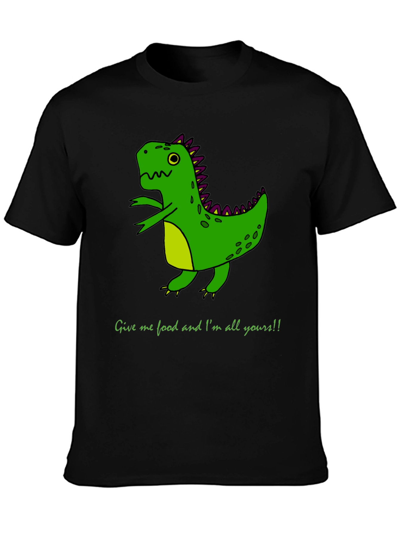 Black Funny Dinosaur Graphic Tee - Give me Food! view 3