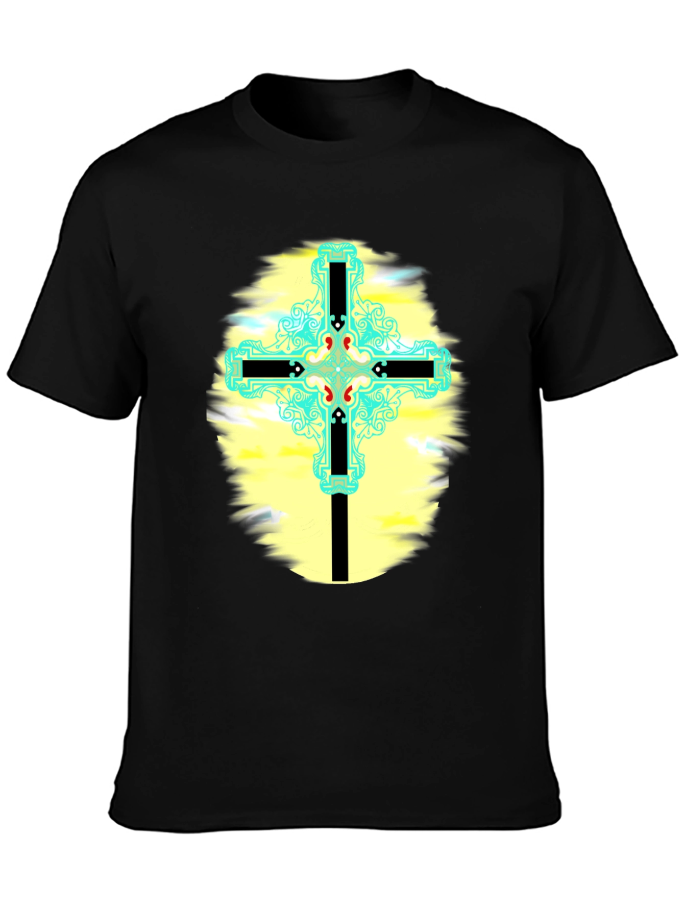 Black Cross Graphic T-Shirt - Black Cotton Blend view 3