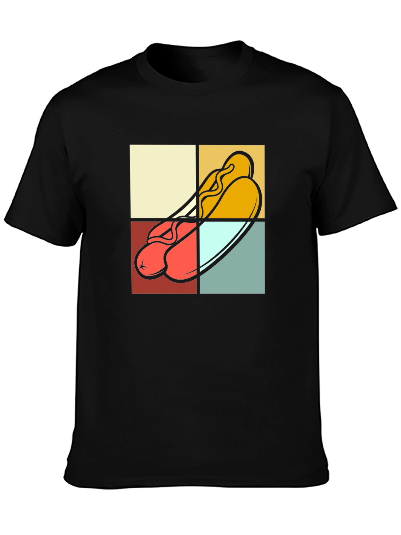 Black Retro Hotdog Graphic T-Shirt - Black Cotton Tee view 3