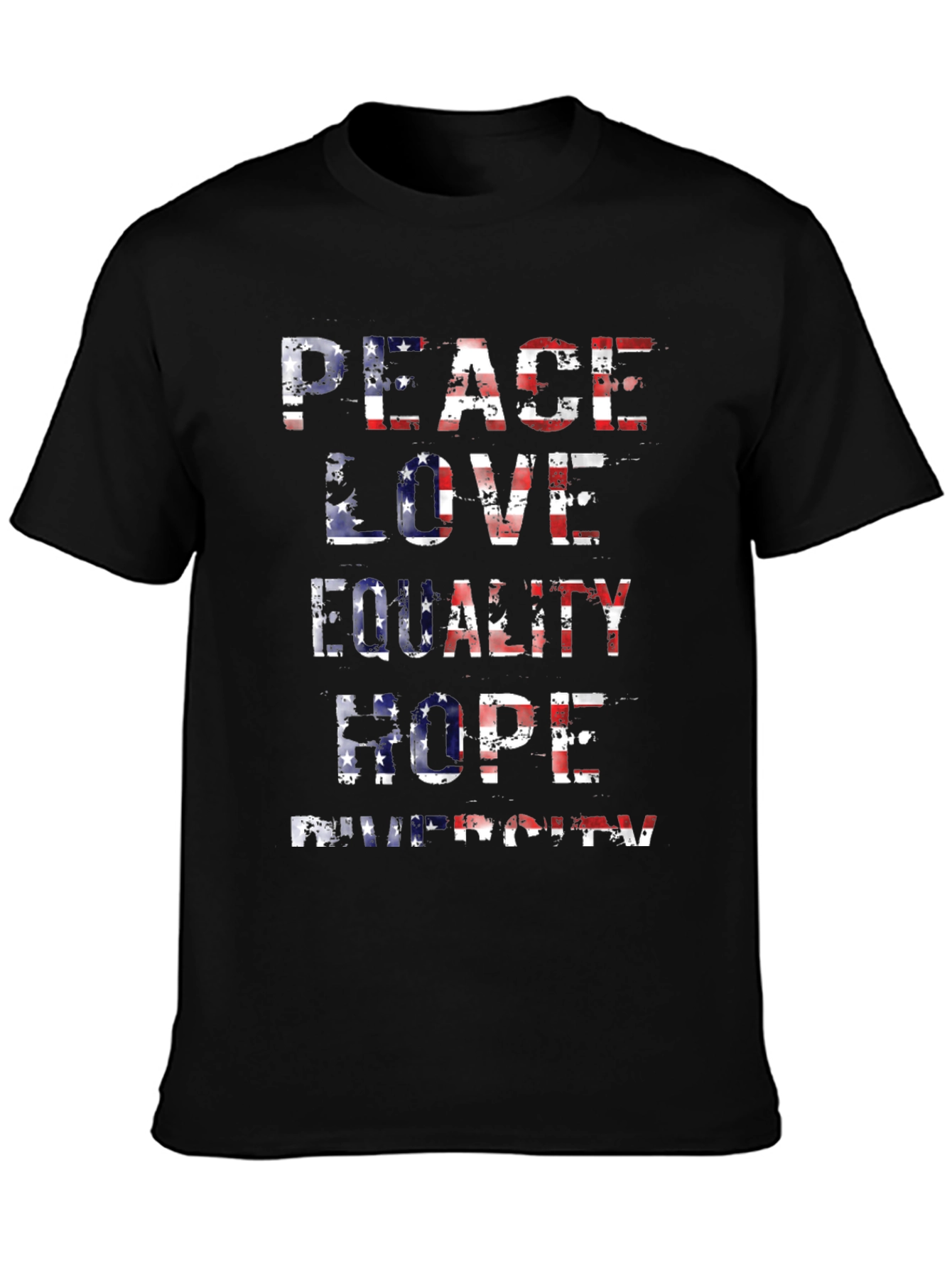Black Peace Love Equality American Flag T-Shirt view 3