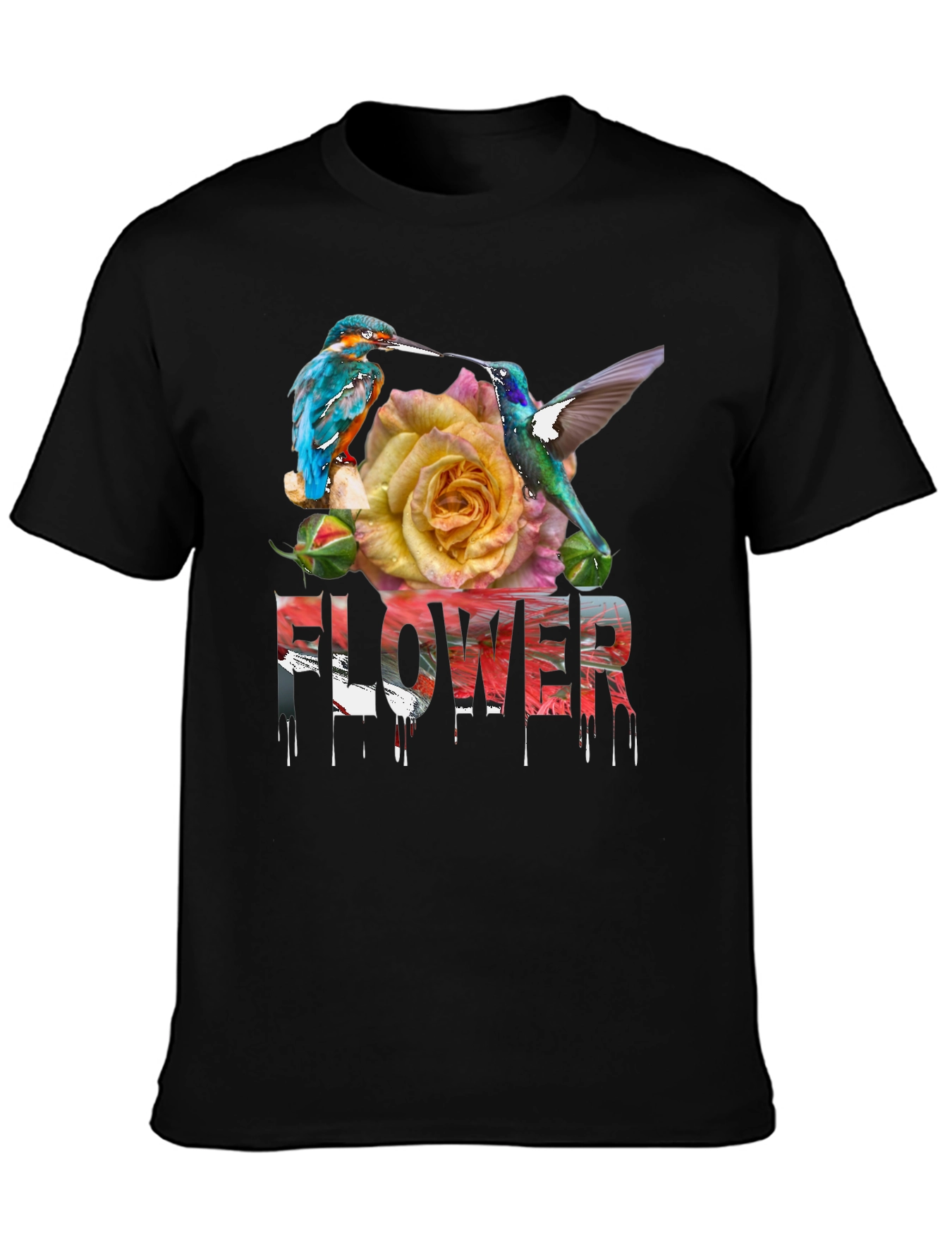 Black Floral Bird T-Shirt view 3
