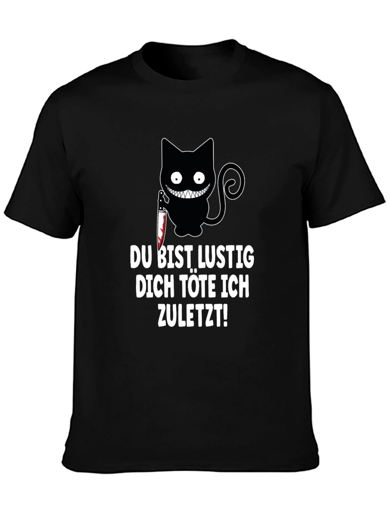Black Creepy Cat Knife T-Shirt: Du Bist Lustig... view 3