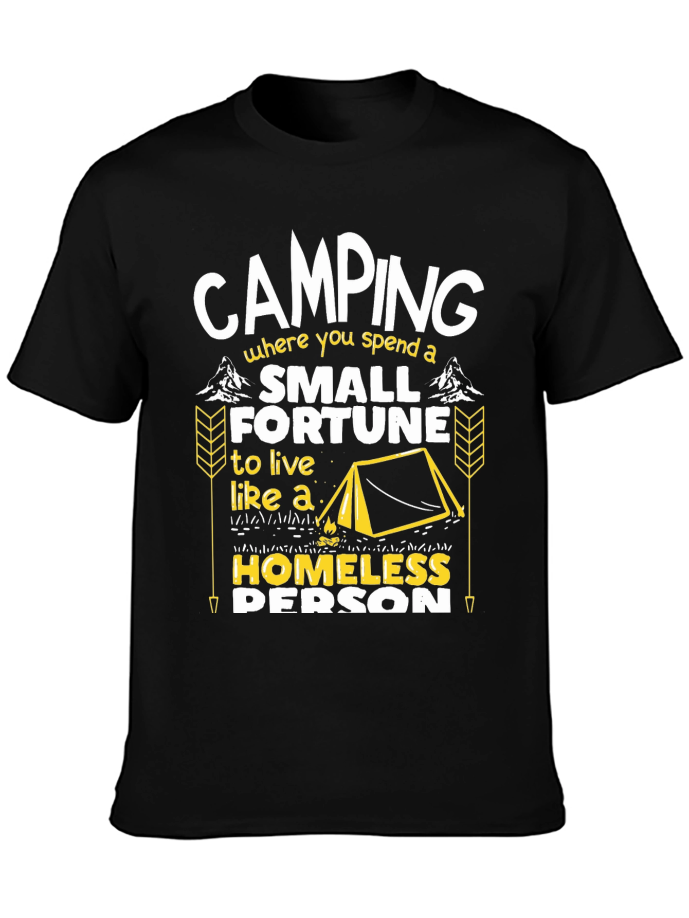 Black Camping Small Fortune Humor Graphic Tee view 3