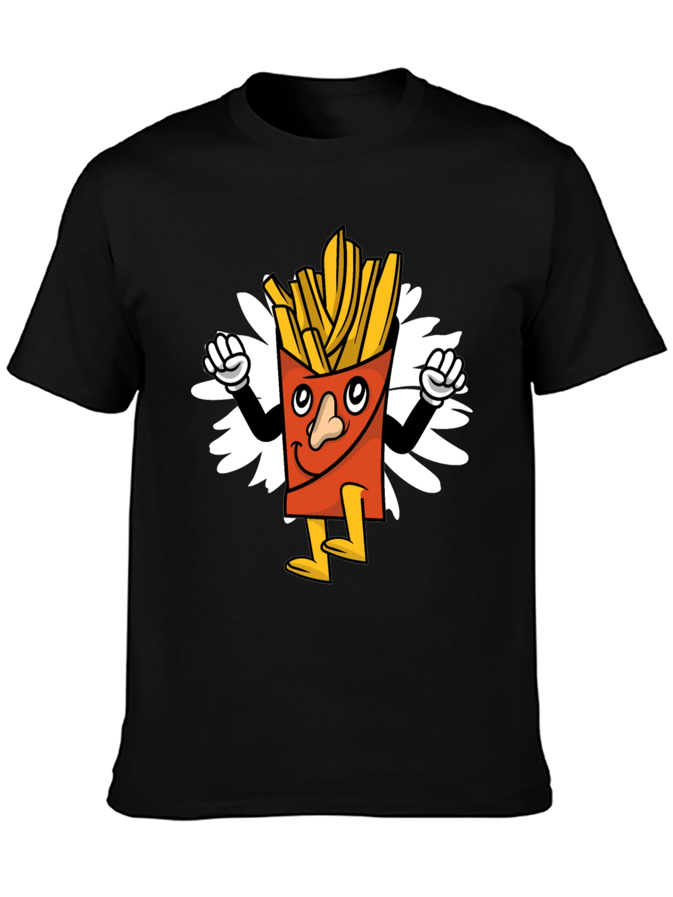 Black Cartoon Fries Graphic Tee - Black Casual T-Shirt view 3