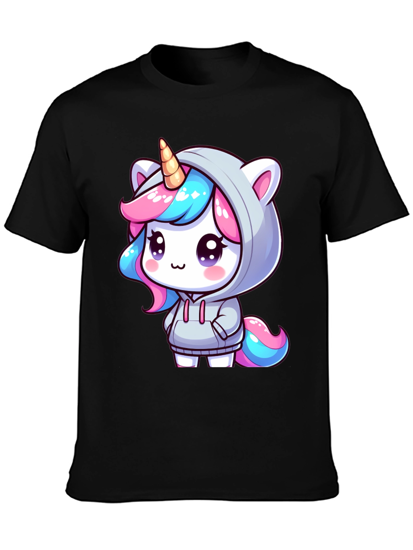 Black Unicorn Hoodie Graphic Tee - Men's Black T-Shirt view 3