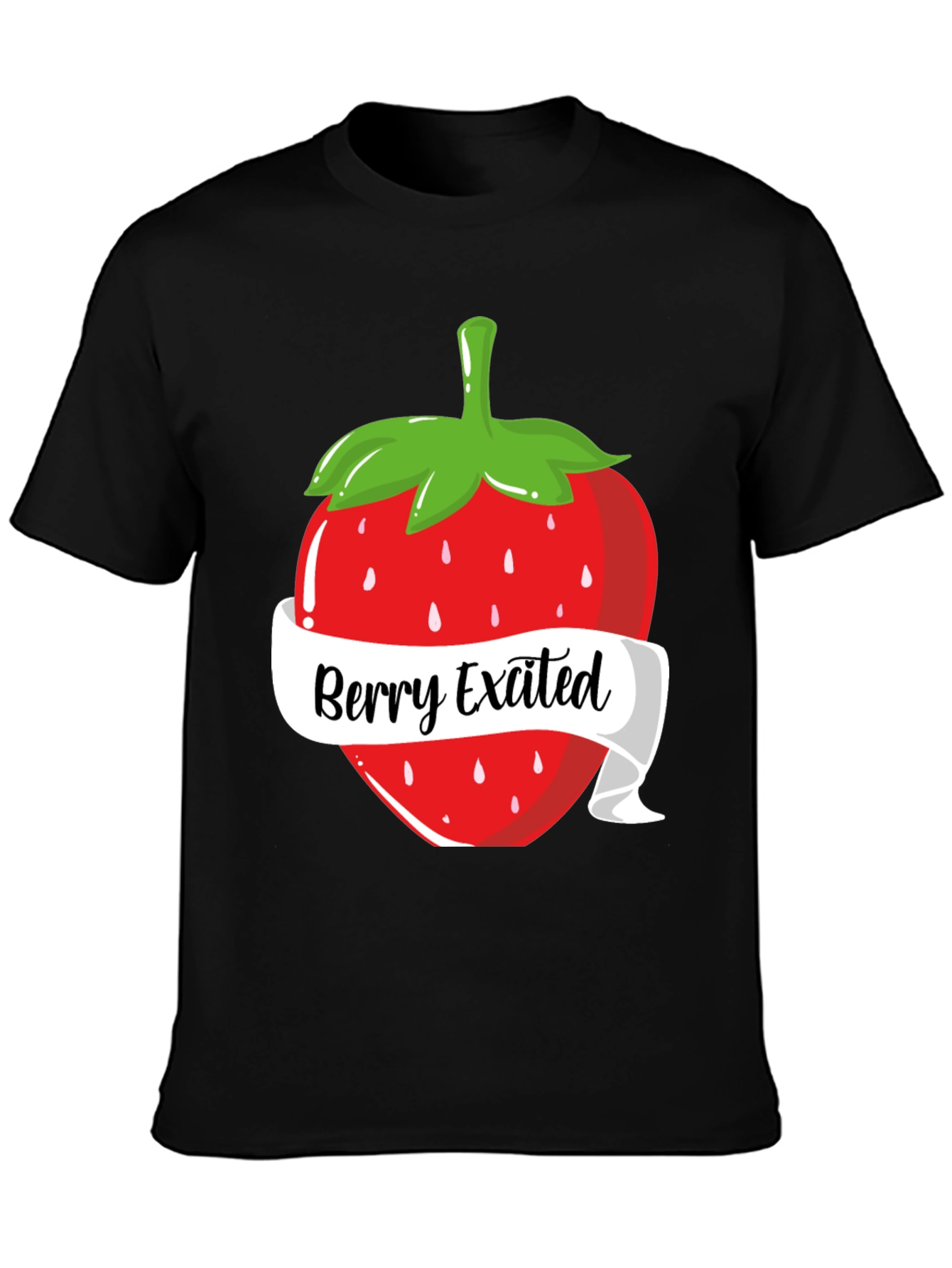 Black Berry Excited T-Shirt: Fun Strawberry Design view 3