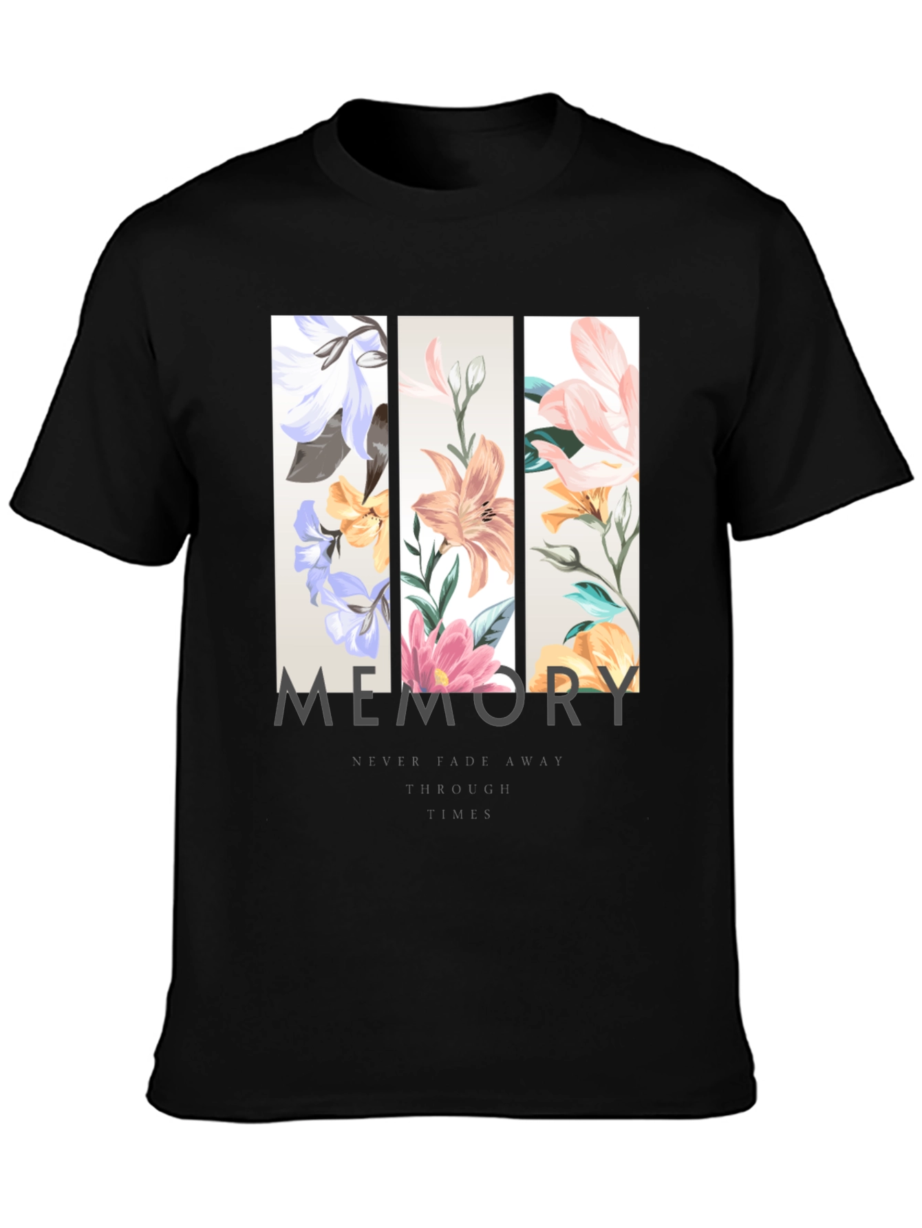 Black Floral Memory Graphic Print Black T-Shirt view 3