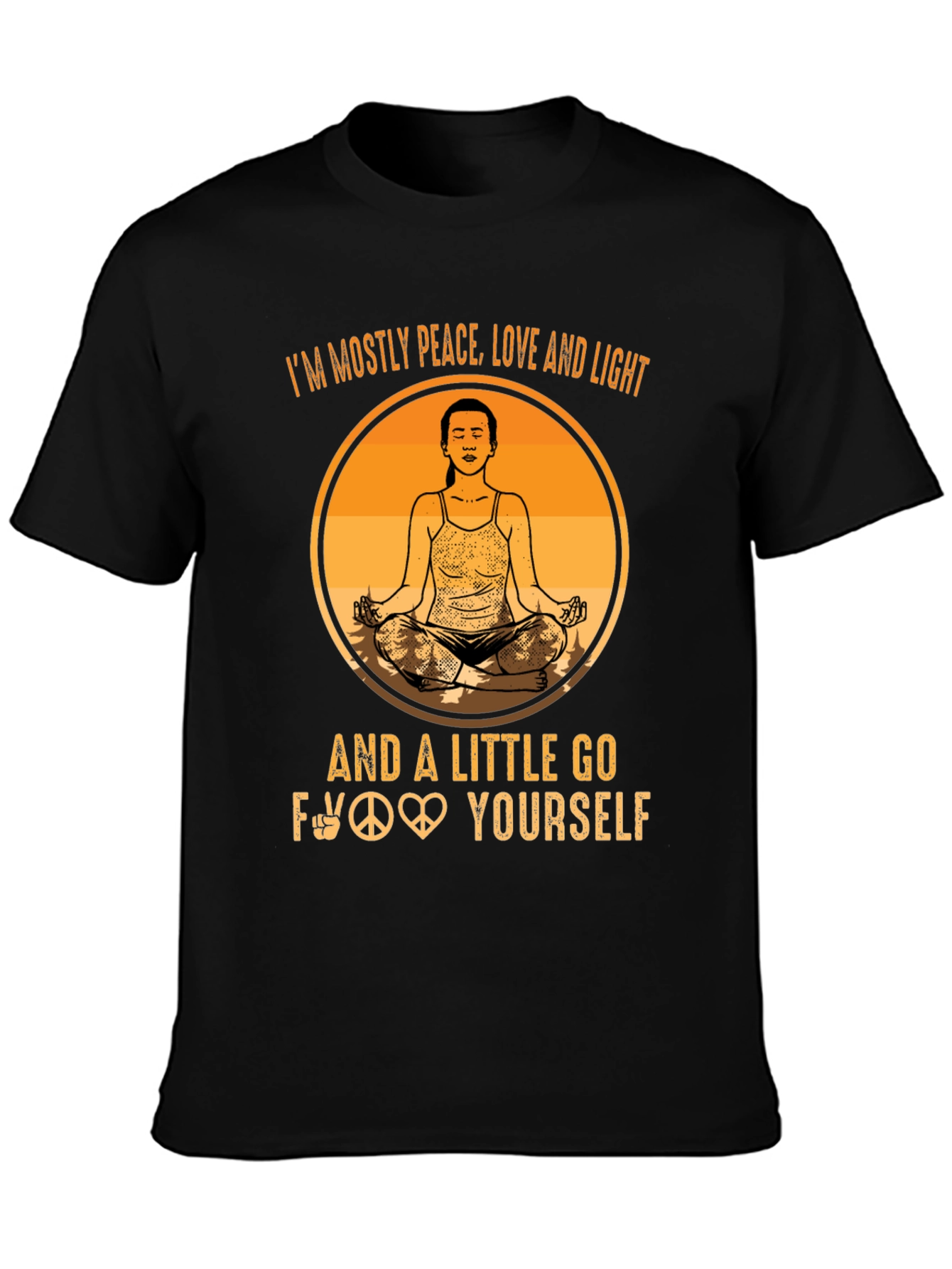 Black Peace Love Light Funny Yoga Graphic Tee view 3